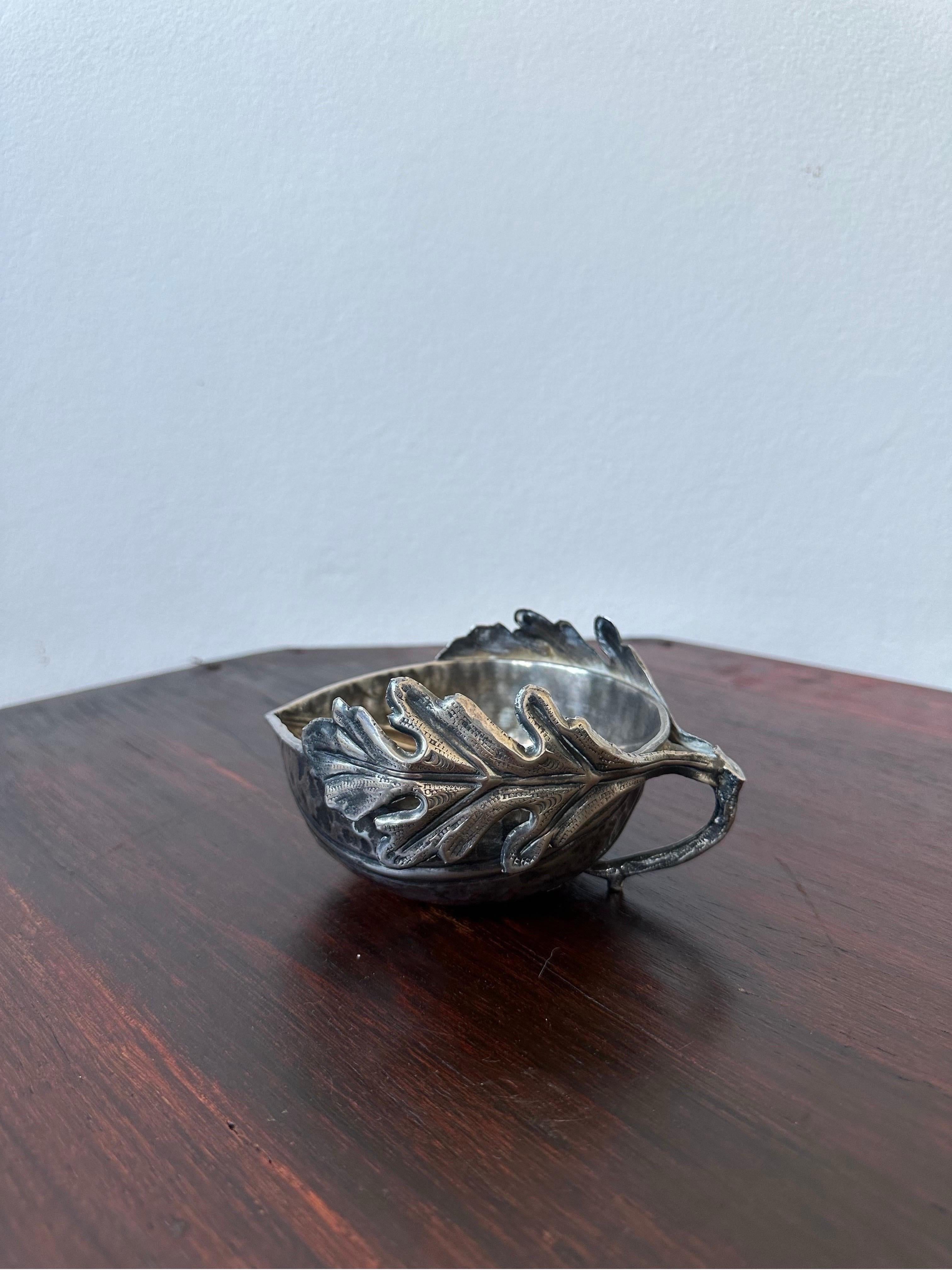 20th Century Gabriella Crespi Silver Plated Noci Acorn Bowl With Handle, Signed For Sale