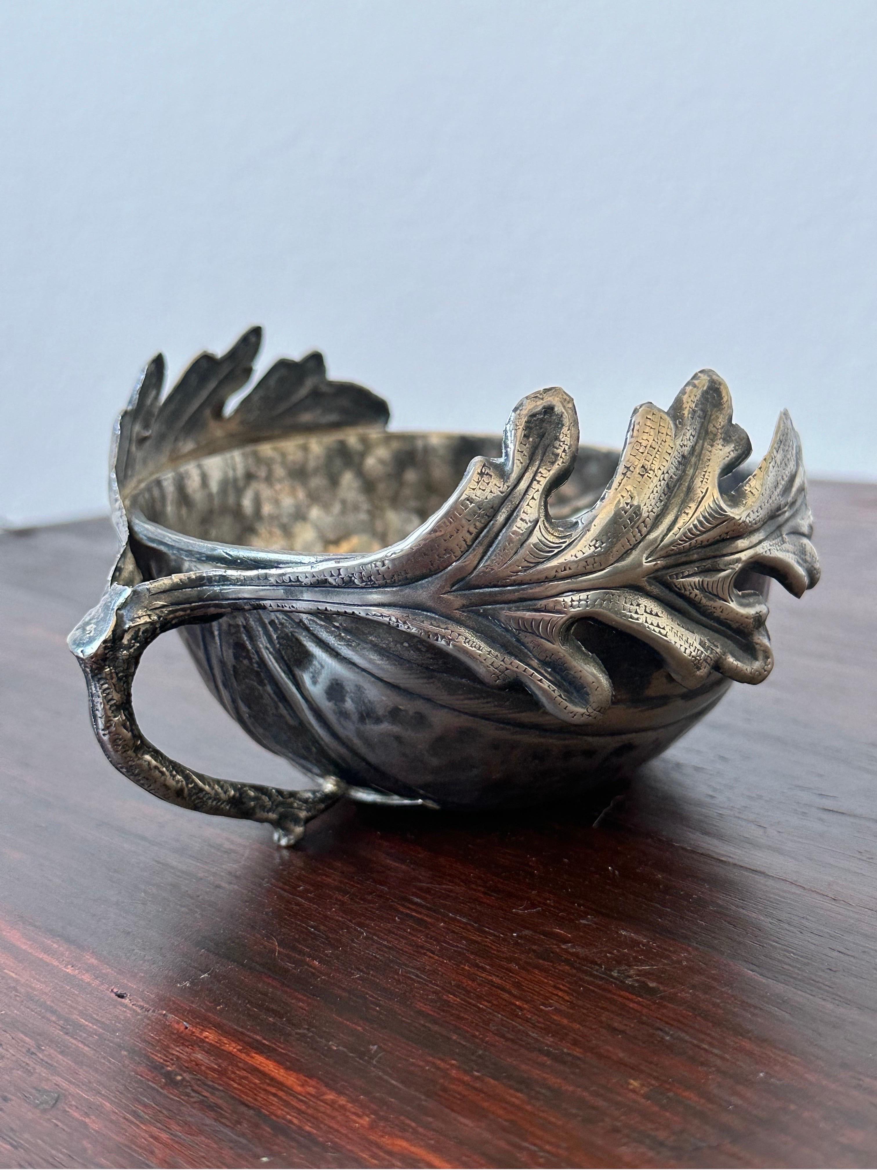 Gabriella Crespi Silver Plated Noci Acorn Bowl With Handle, Signed 2