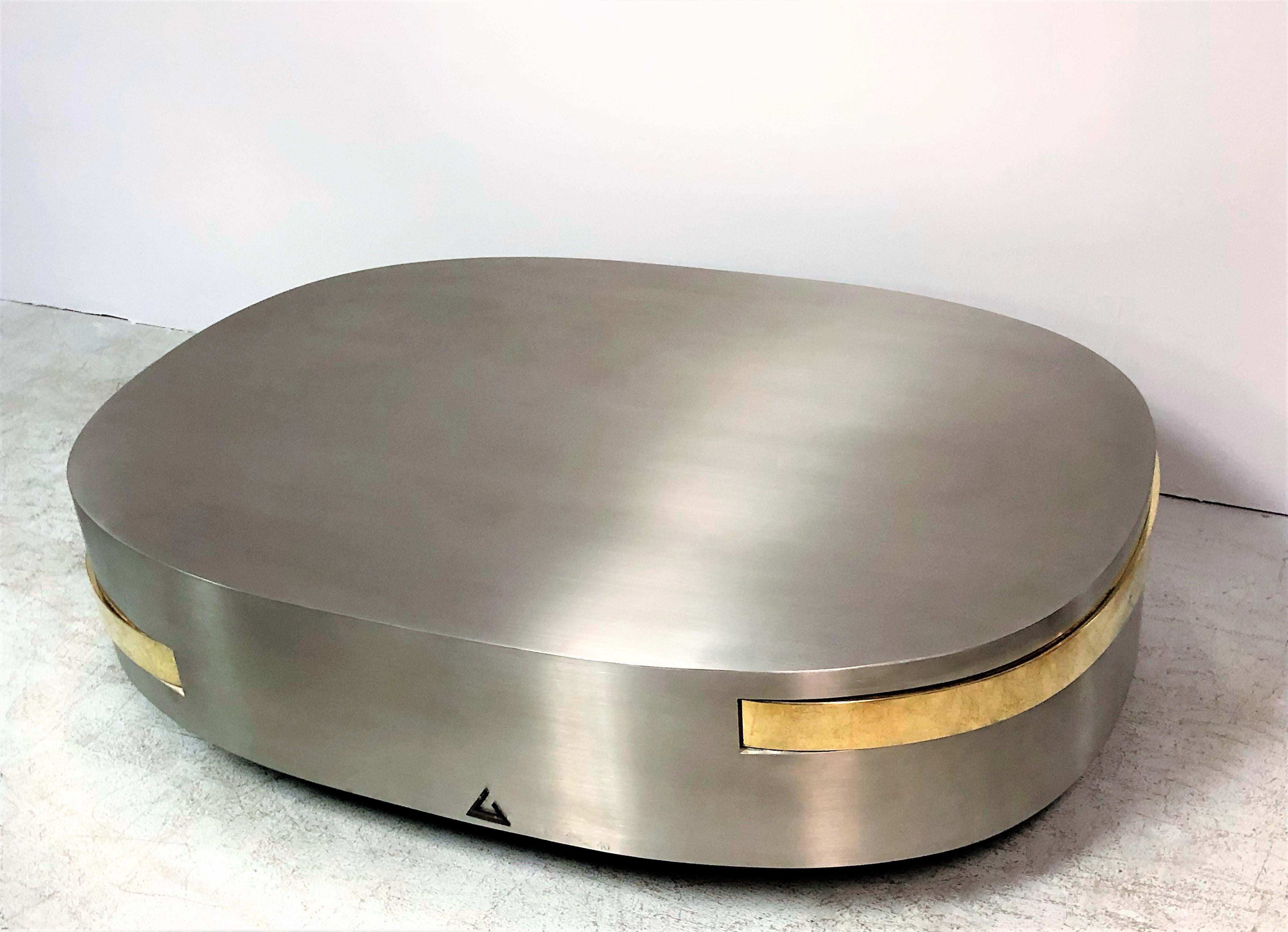 Gabriella Crespi Stainless and Brass Ellisse Coffee Table, 1976 5