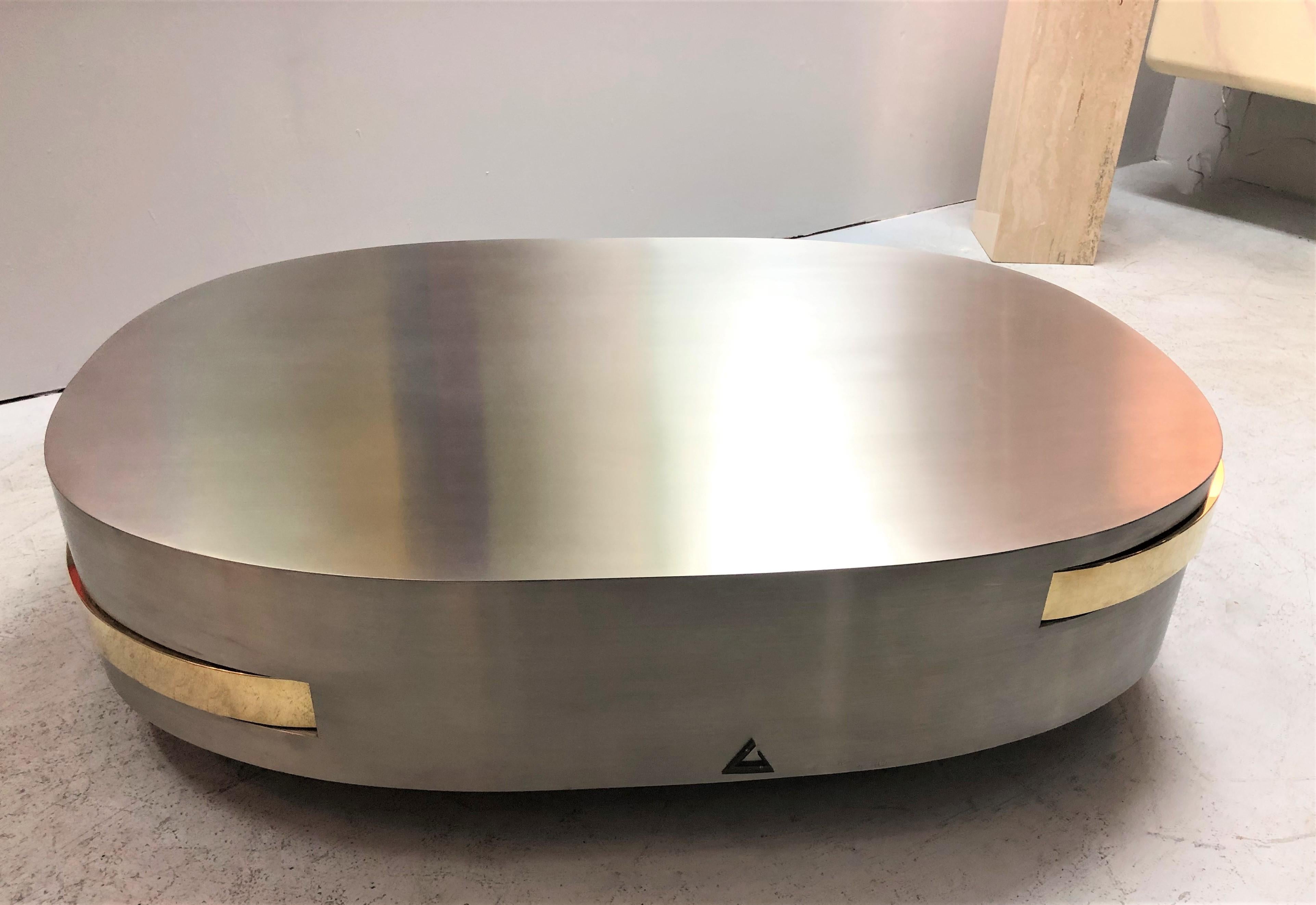 Gabriella Crespi Stainless and Brass Ellisse Coffee Table, 1976 7