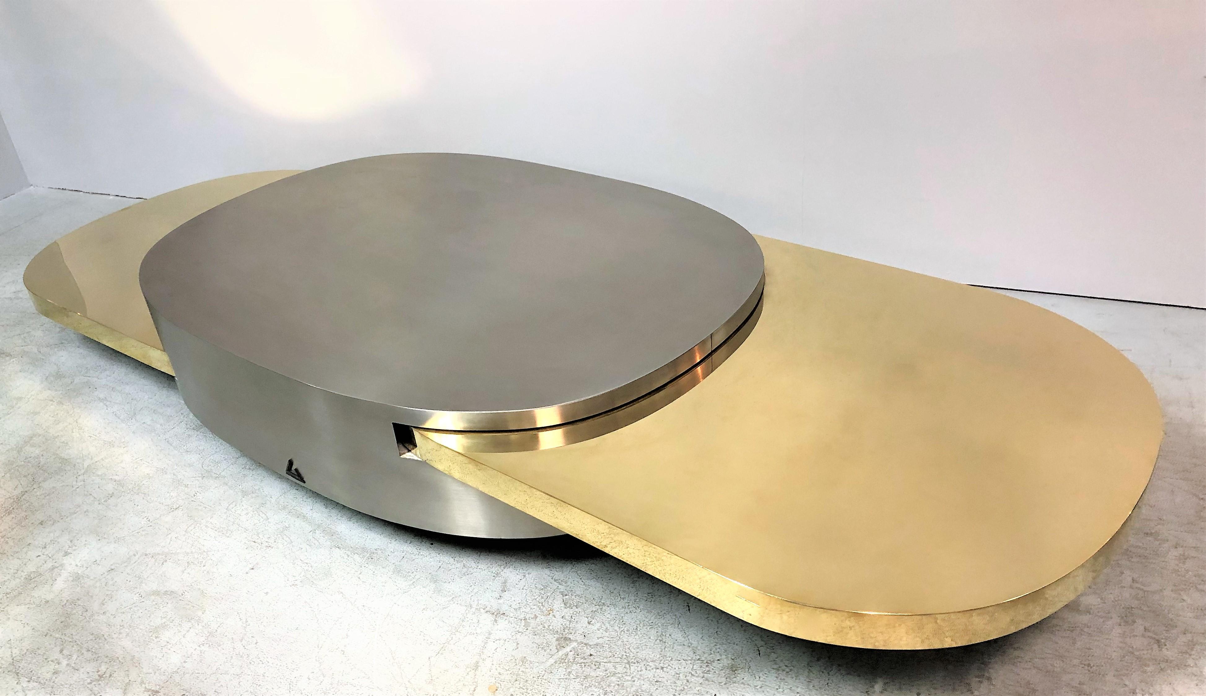Italian Gabriella Crespi Stainless and Brass Ellisse Coffee Table, 1976