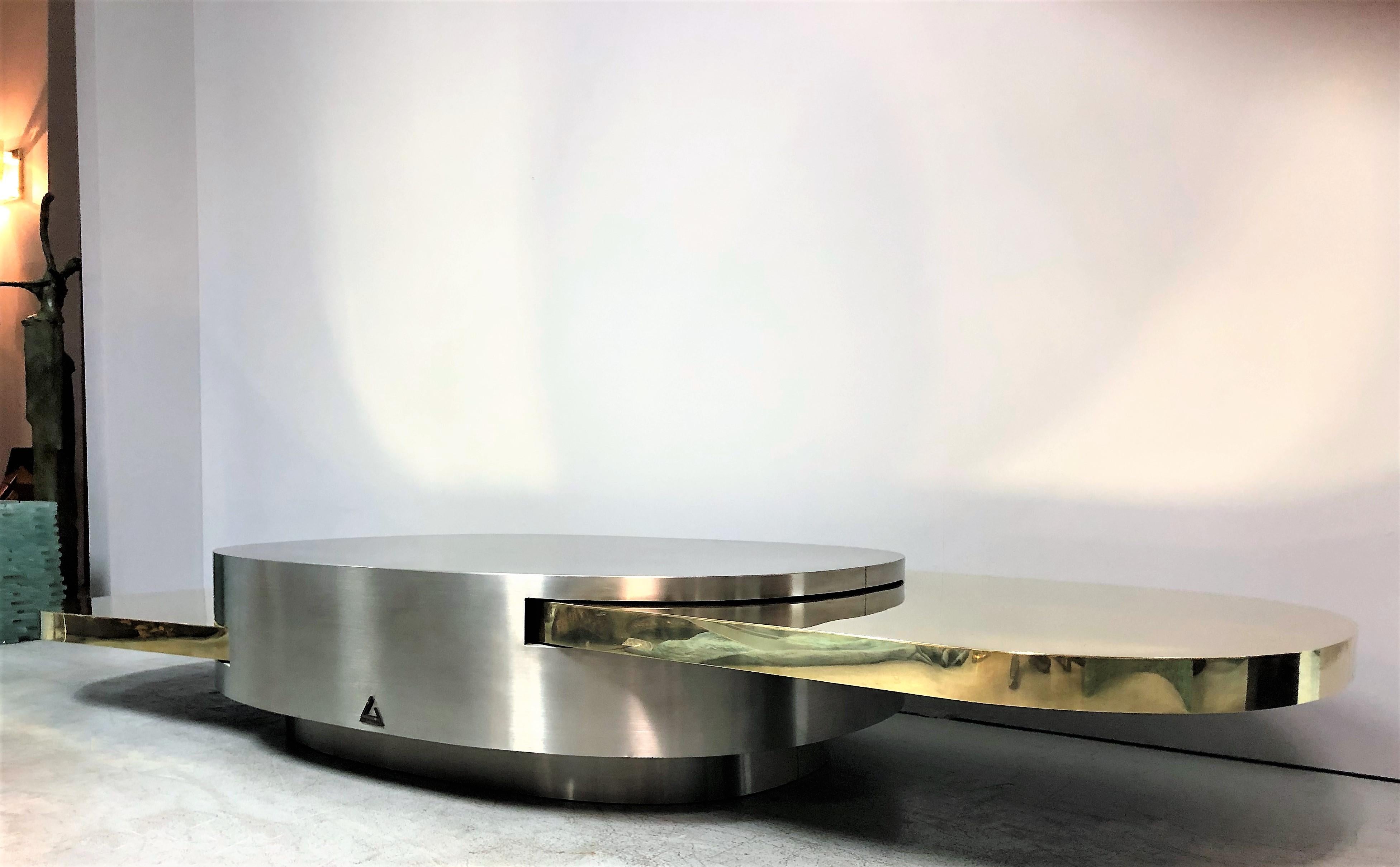 Late 20th Century Gabriella Crespi Stainless and Brass Ellisse Coffee Table, 1976