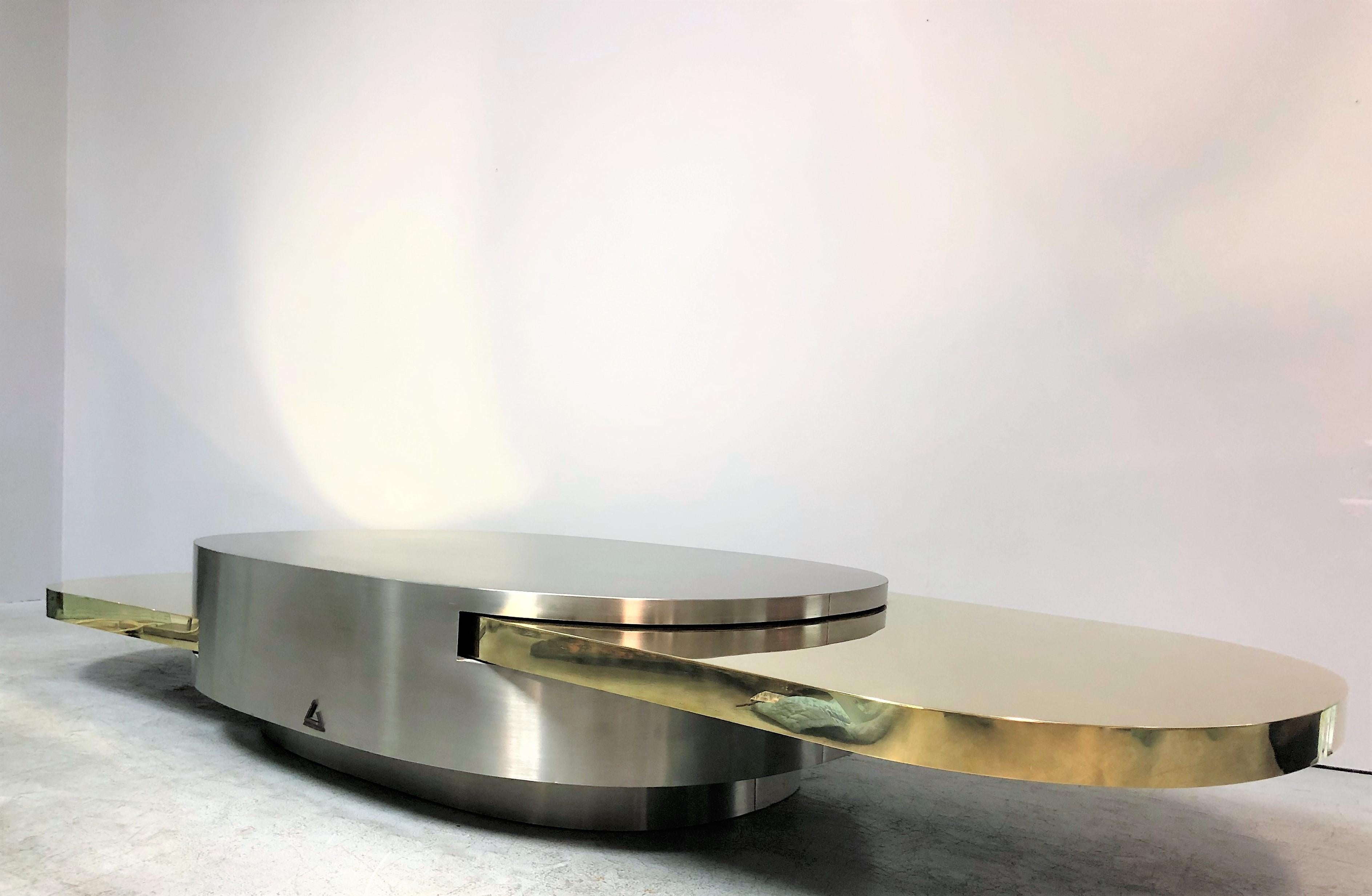 Gabriella Crespi Stainless and Brass Ellisse Coffee Table, 1976 1