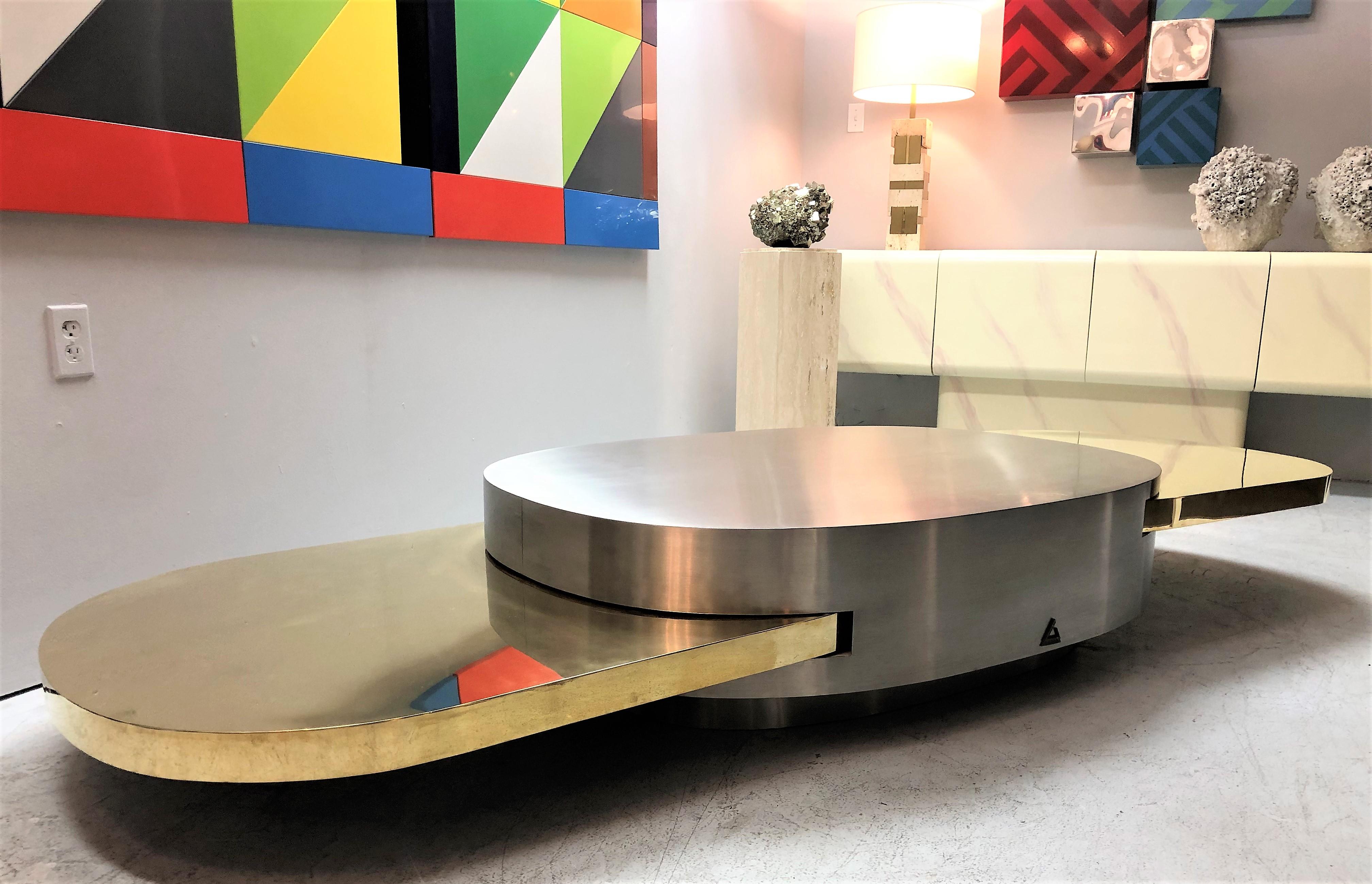 Gabriella Crespi Stainless and Brass Ellisse Coffee Table, 1976 2