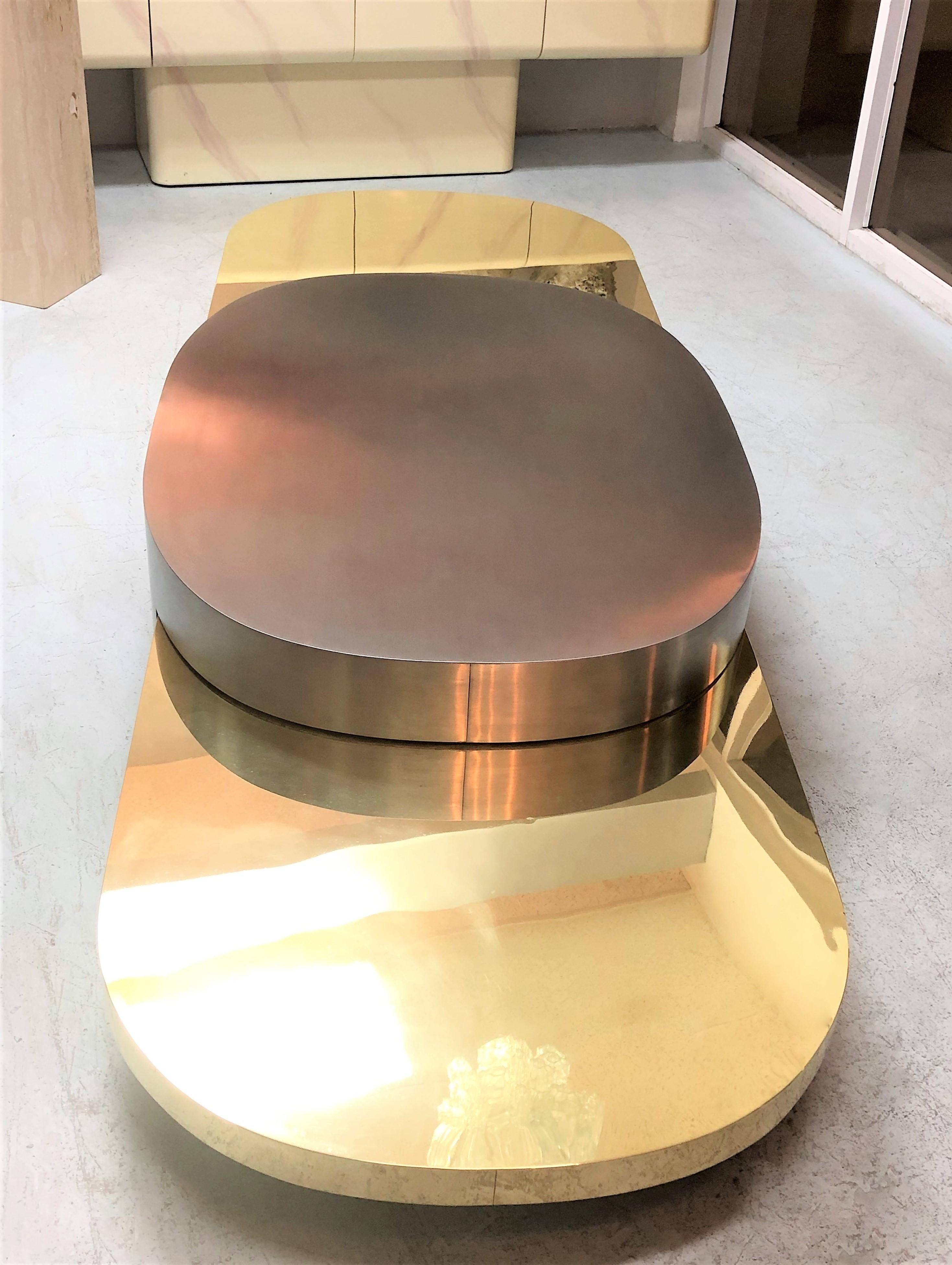 Gabriella Crespi Stainless and Brass Ellisse Coffee Table, 1976 3