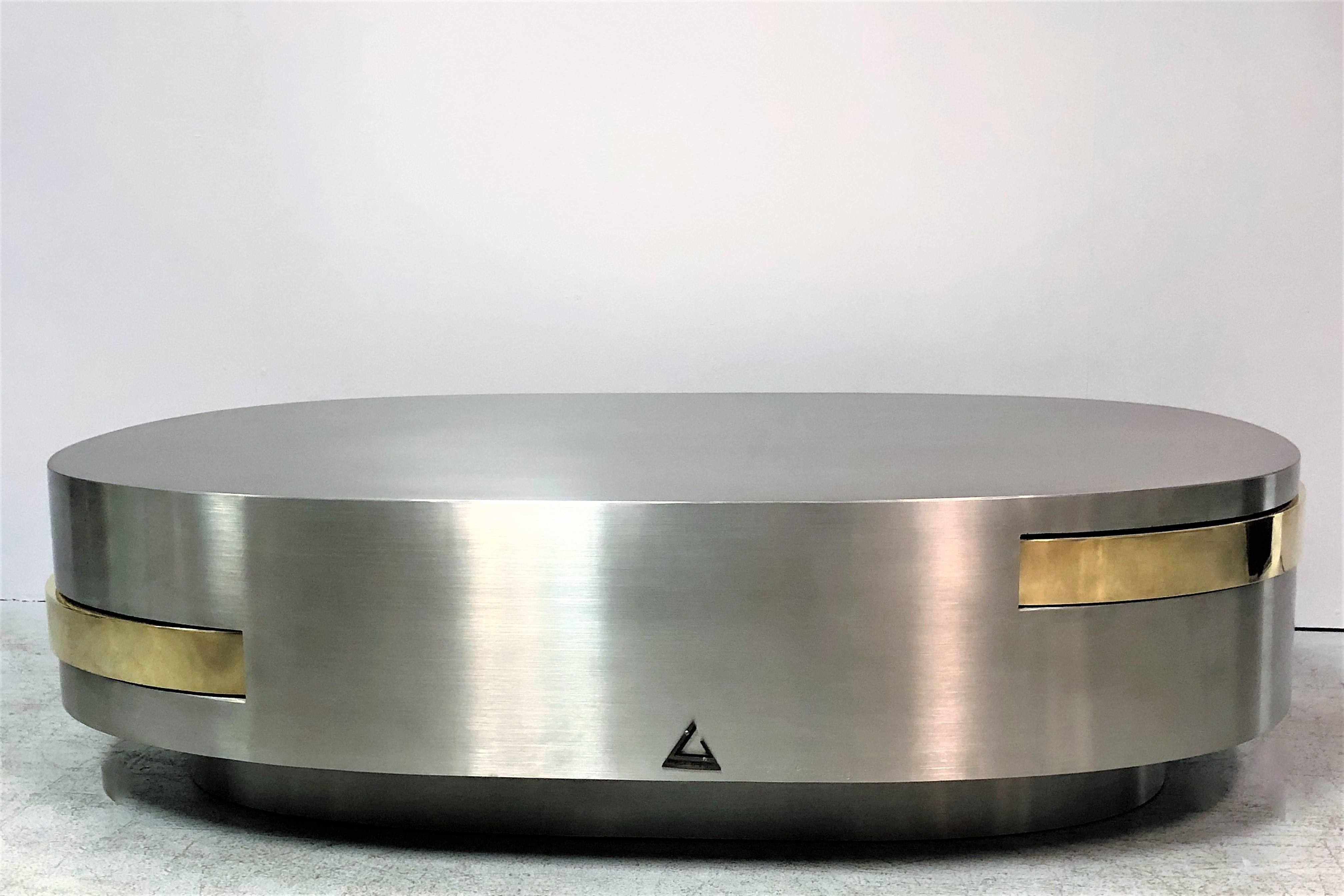 Gabriella Crespi Stainless and Brass Ellisse Coffee Table, 1976 4