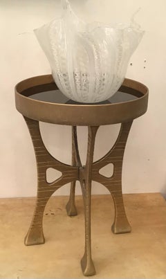 Vintage Brass Opaline Glass Side Table, 1960s, Italy