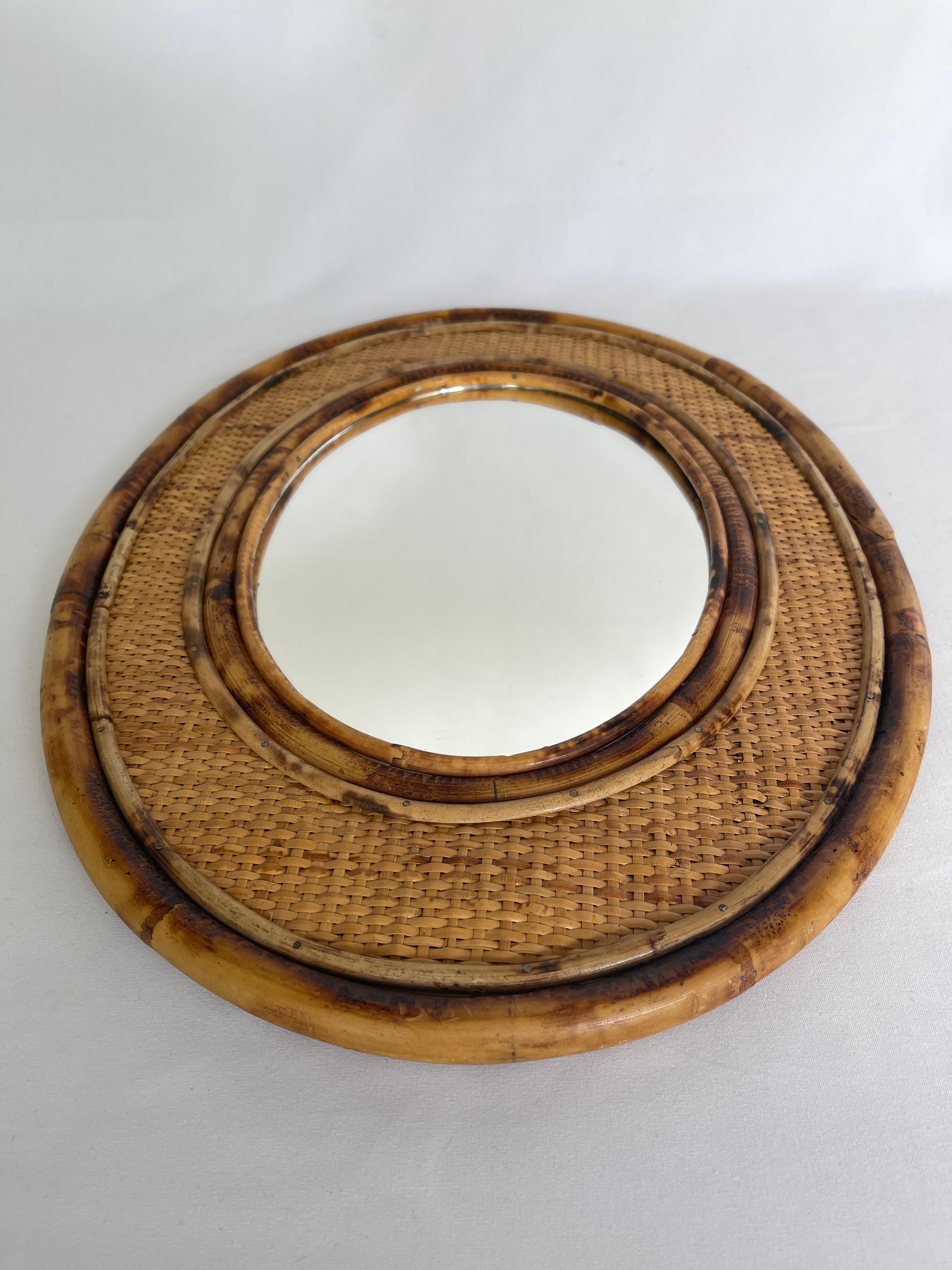  1970's Bamboo Framed Rattan Oval Mirror 3