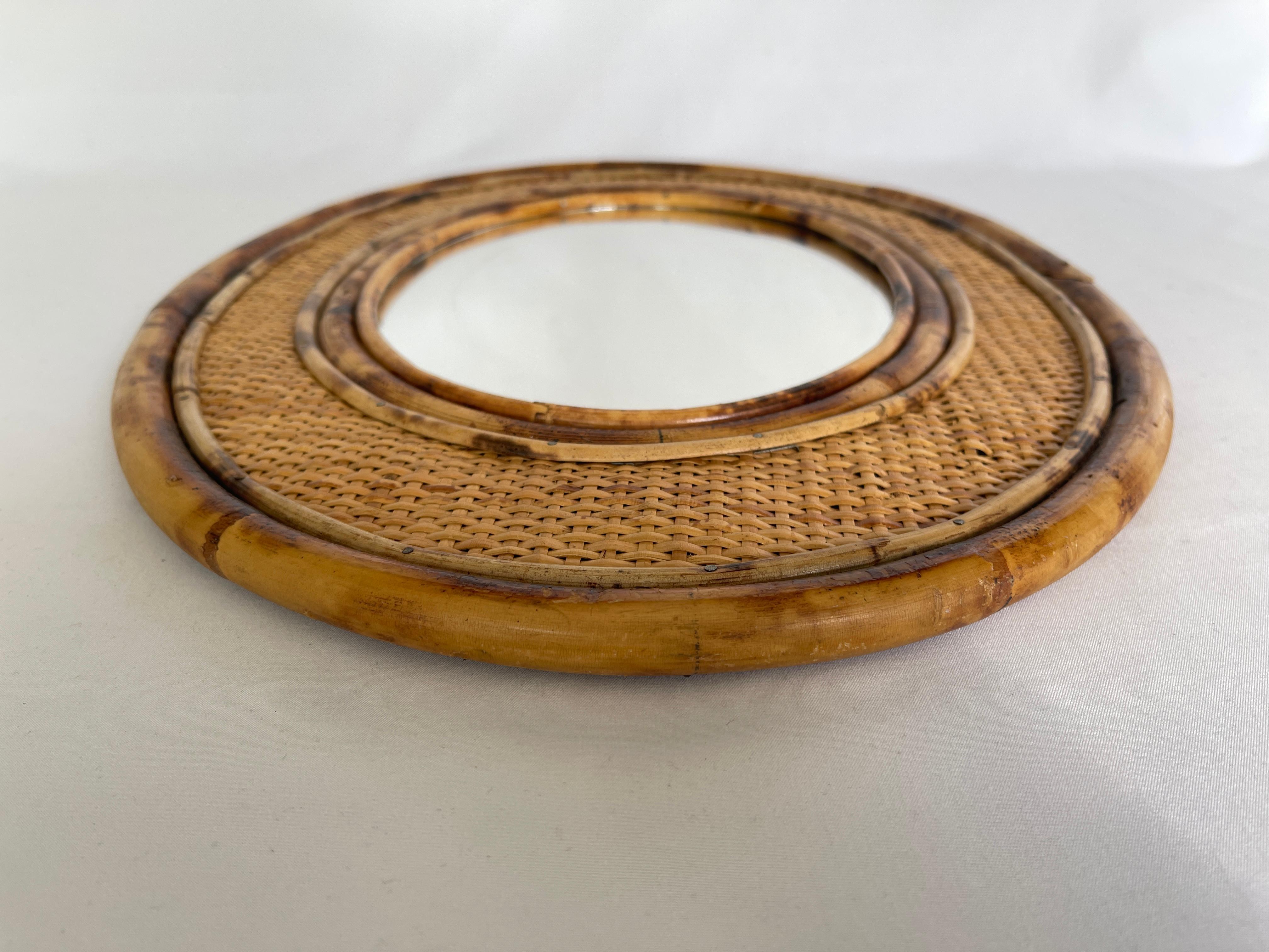  1970's Bamboo Framed Rattan Oval Mirror 4