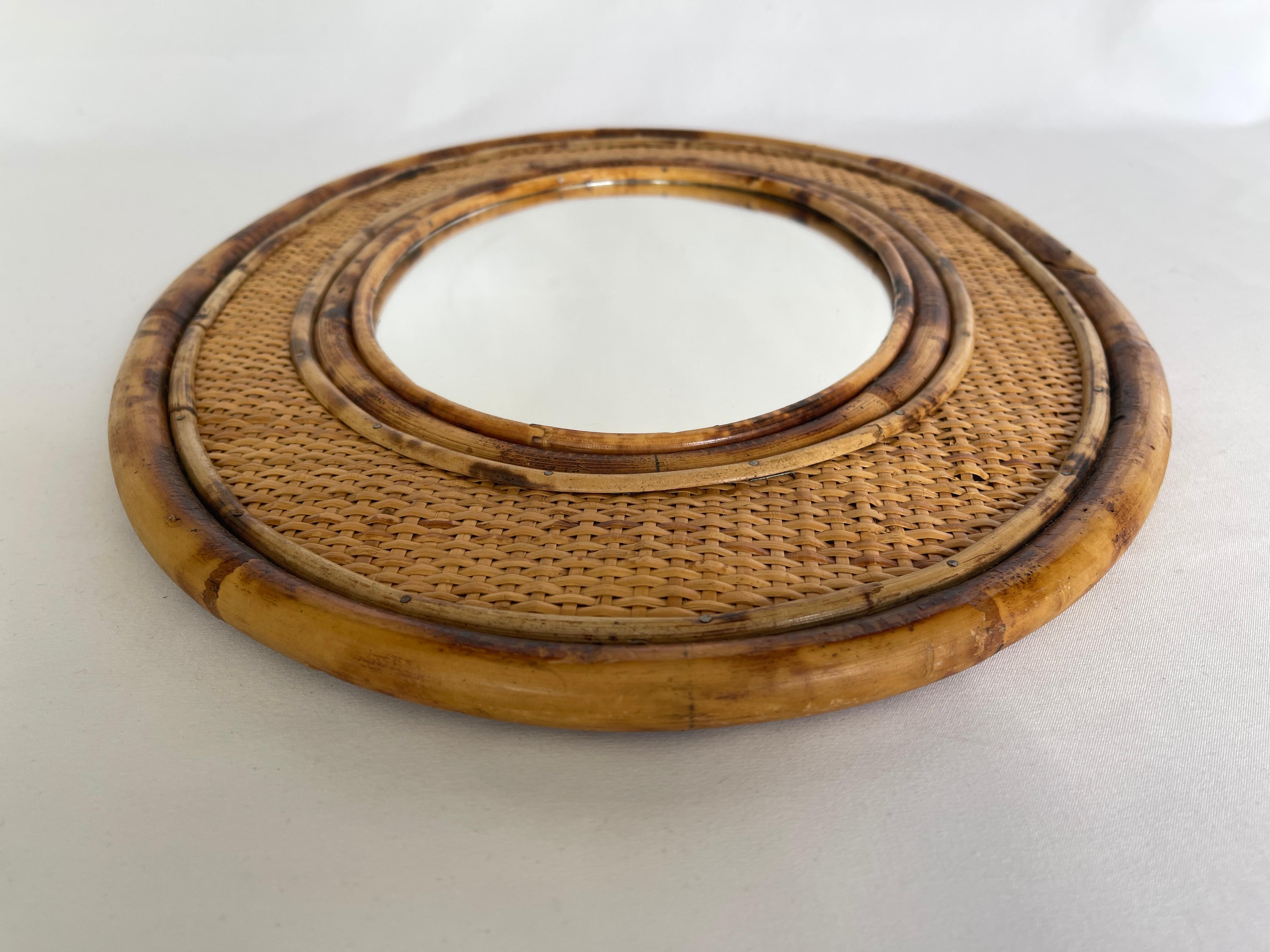  1970's Bamboo Framed Rattan Oval Mirror 5