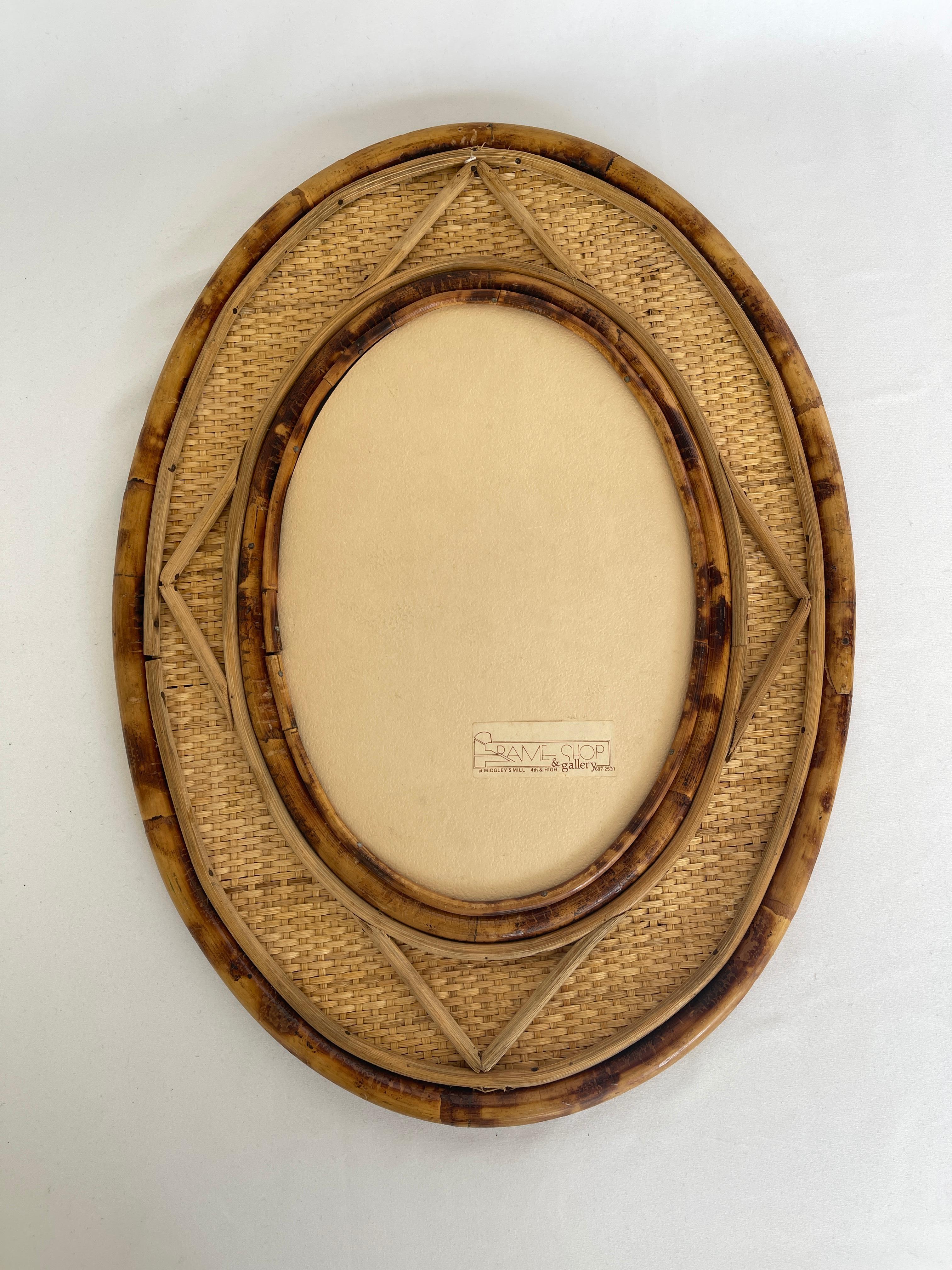  1970's Bamboo Framed Rattan Oval Mirror 6