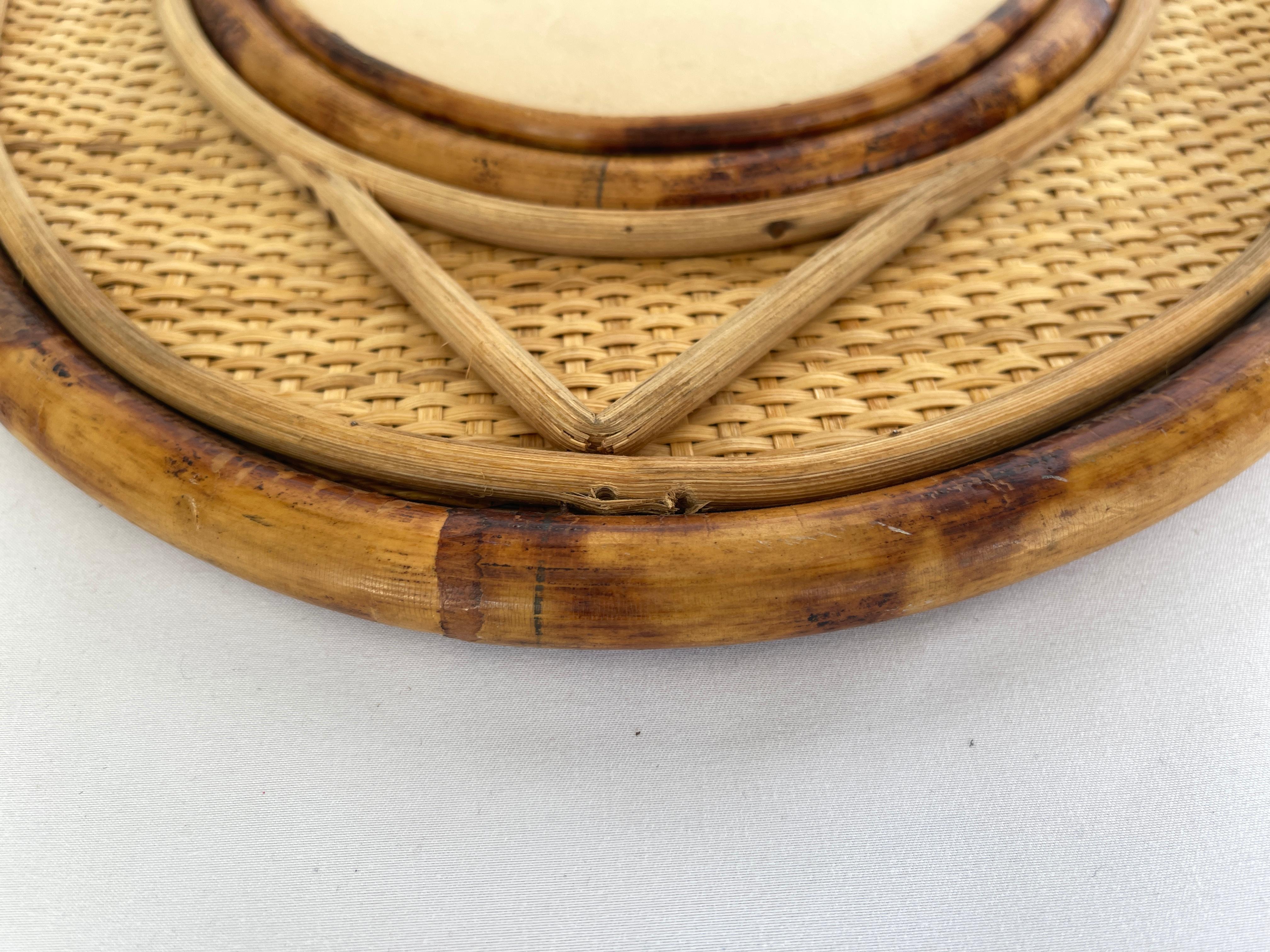  1970's Bamboo Framed Rattan Oval Mirror 8