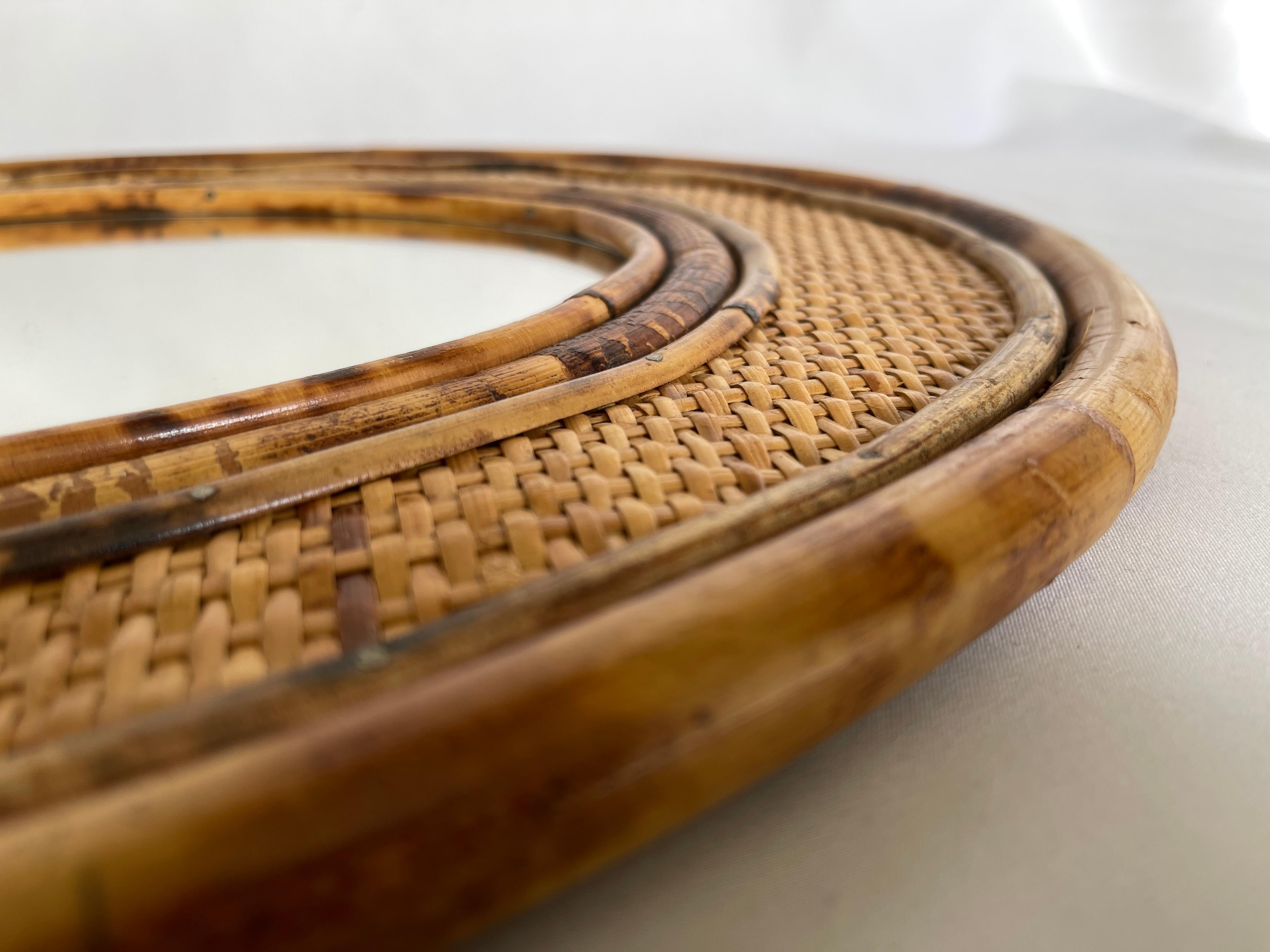 Unknown  1970's Bamboo Framed Rattan Oval Mirror