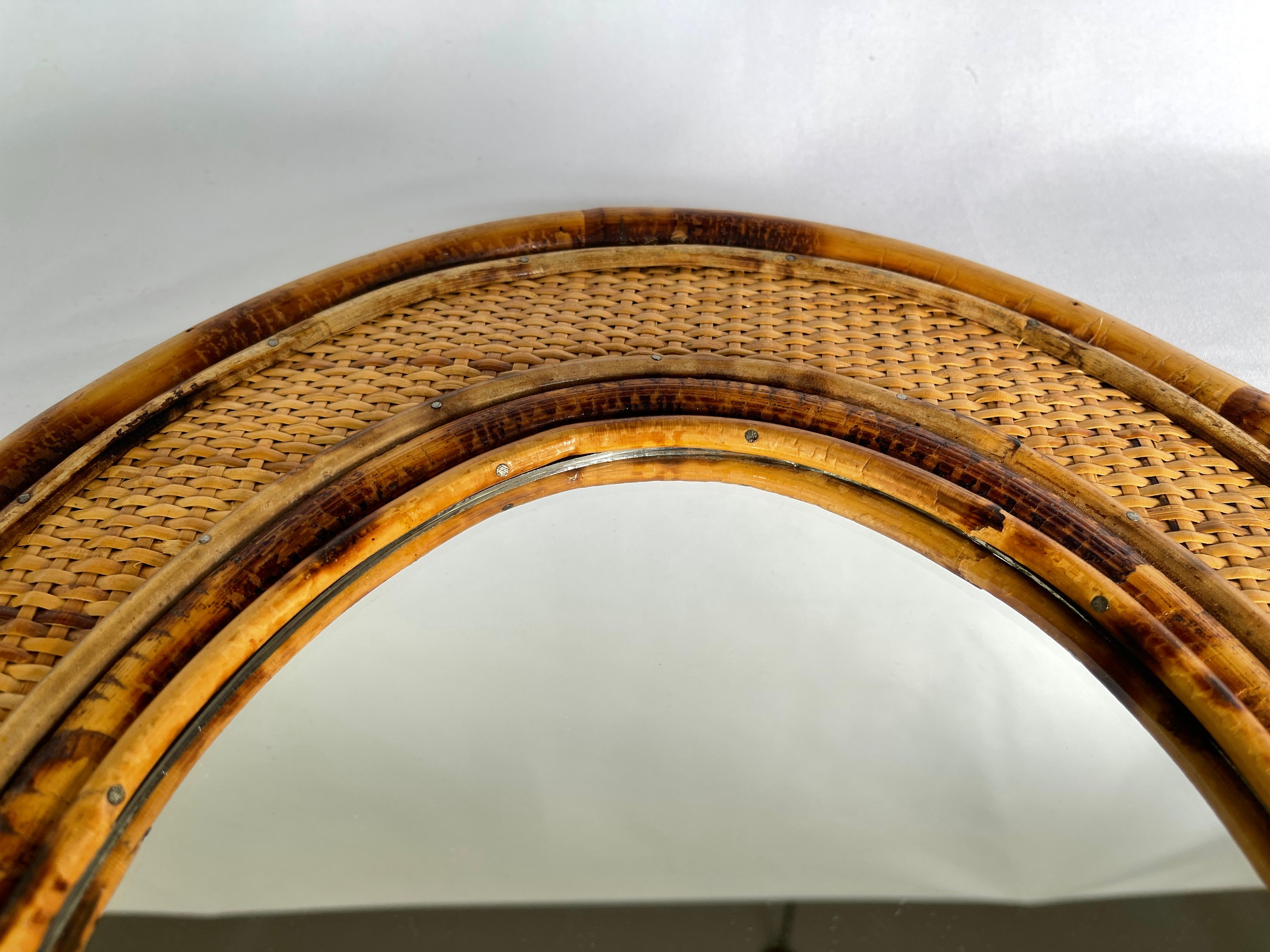  1970's Bamboo Framed Rattan Oval Mirror 2