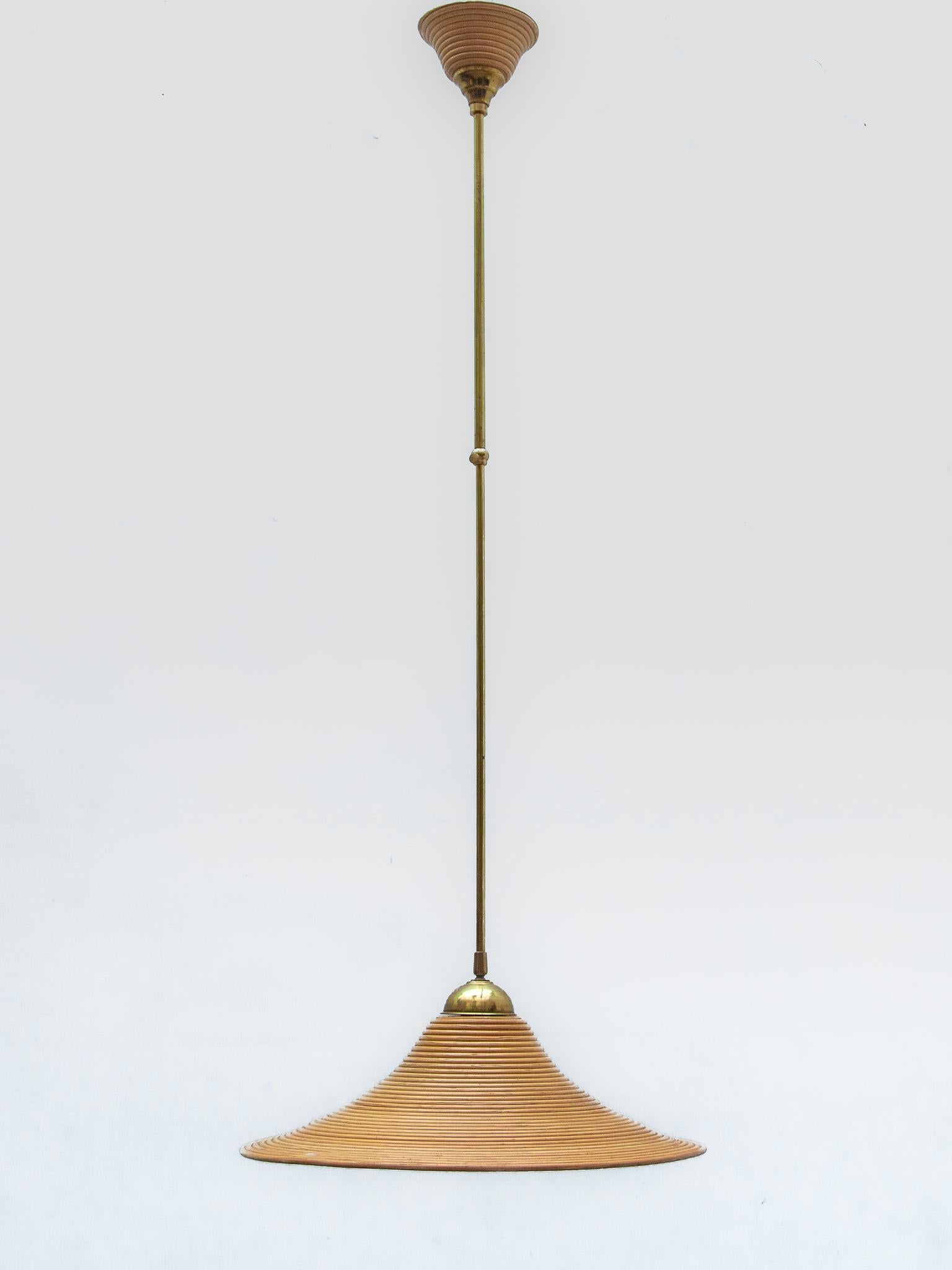 Gabriella Crespi Style Adjustable Rattan Pendant Hanging Light, Italy, 1970s 3