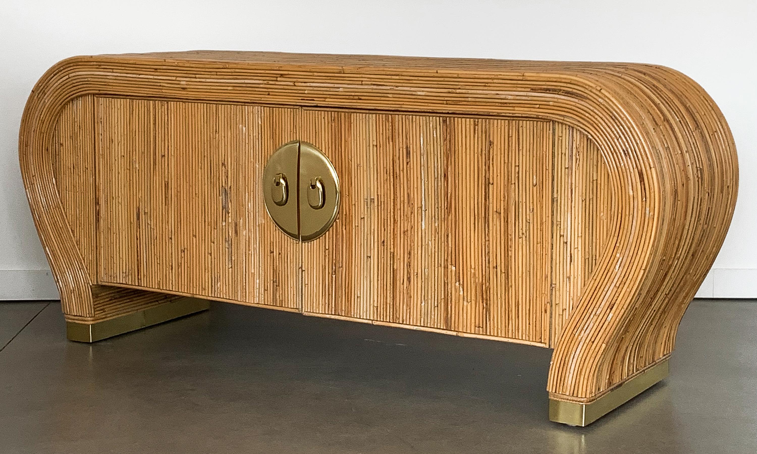 20th Century Bamboo and Brass Waterfall Sideboard Cabinet