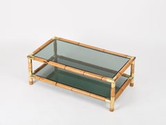 Gabriella Crespi Style Bamboo, Brass and Smoked Glass Coffee Table, Italy, 1970s