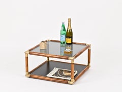 Gabriella Crespi Style Bamboo, Brass and Smoked Glass Coffee Table, Italy, 1970s