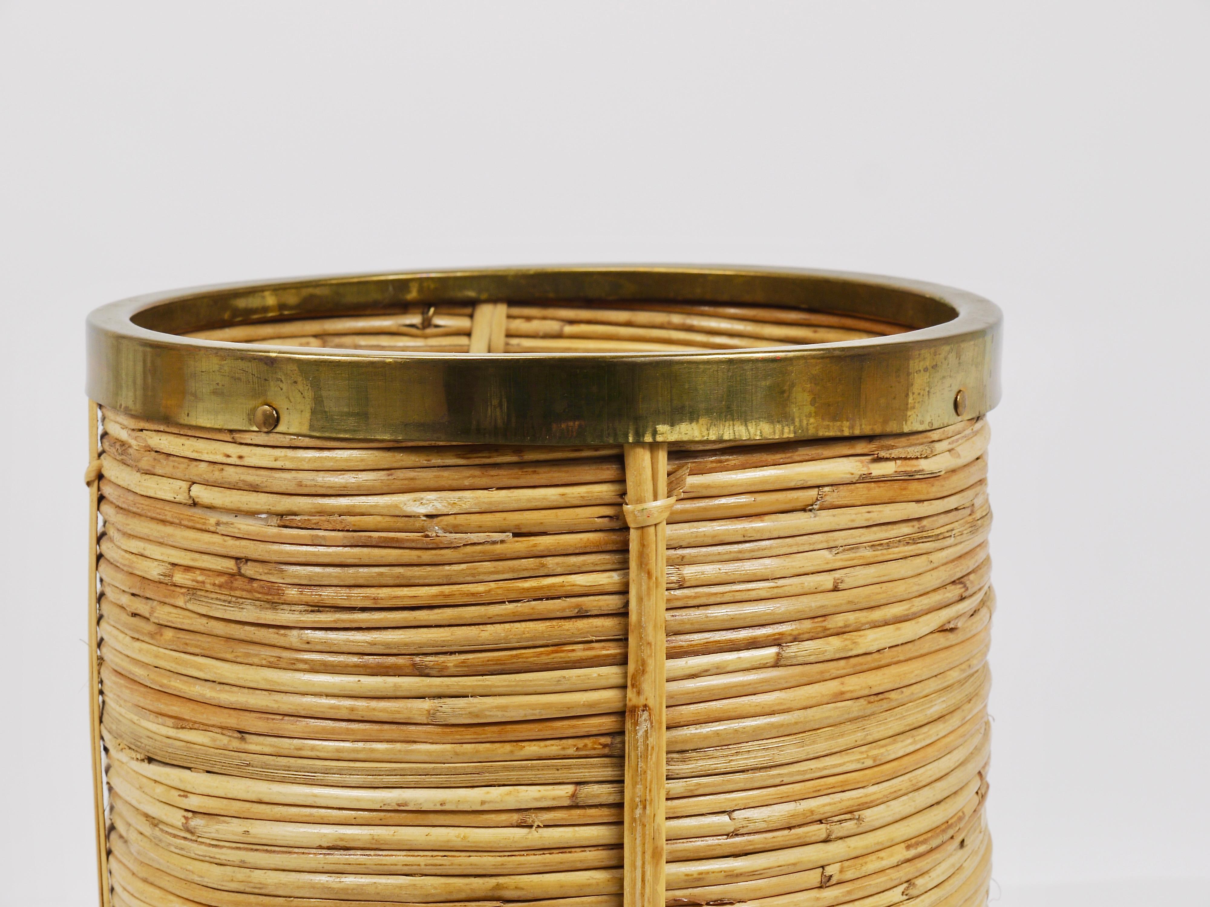 Riviera Style Bamboo & Brass Paper Basket Umbrella Stand, Italy, 1970s For Sale 2