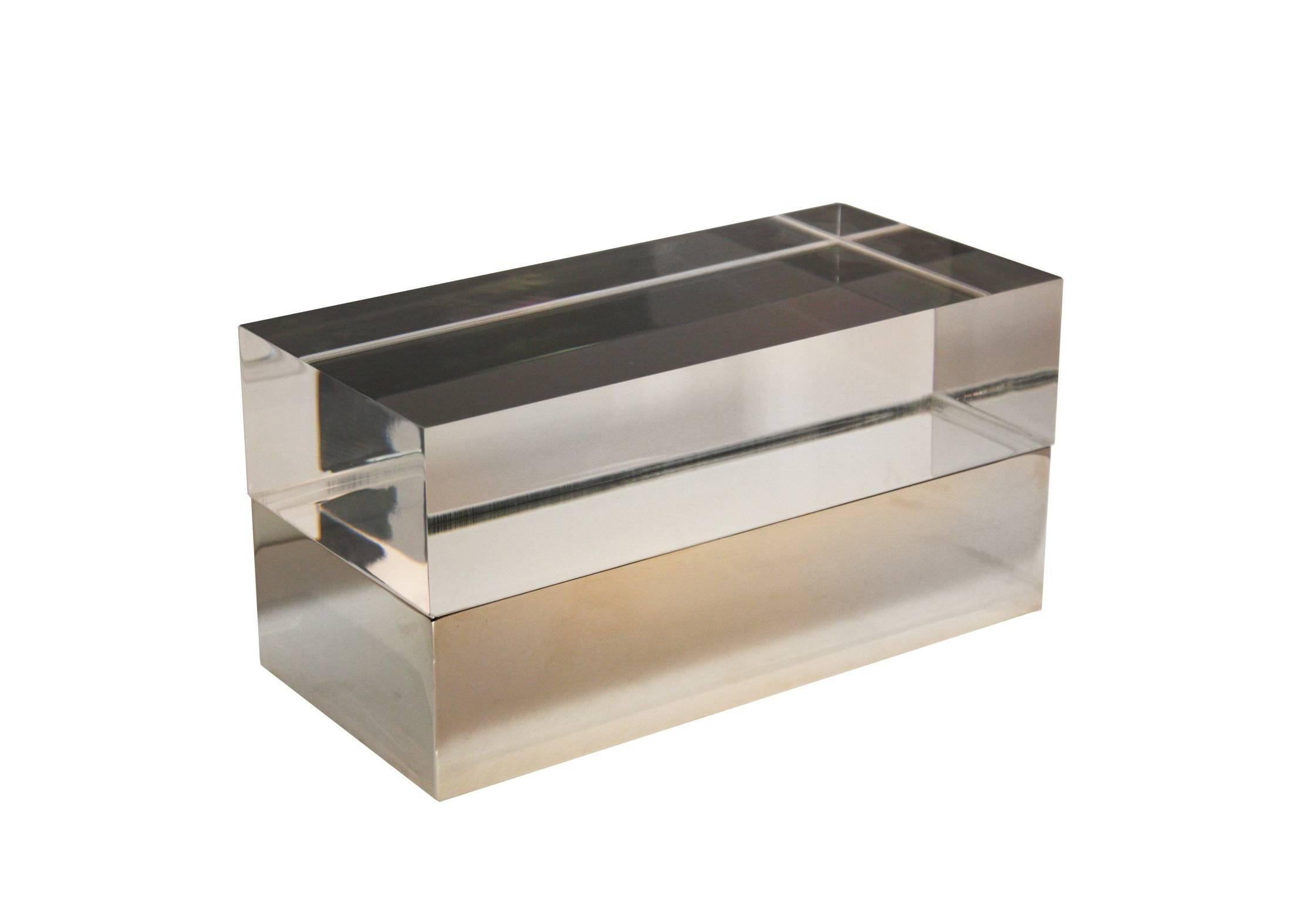 Italian Minimalist Lucite and Brass Box For Sale