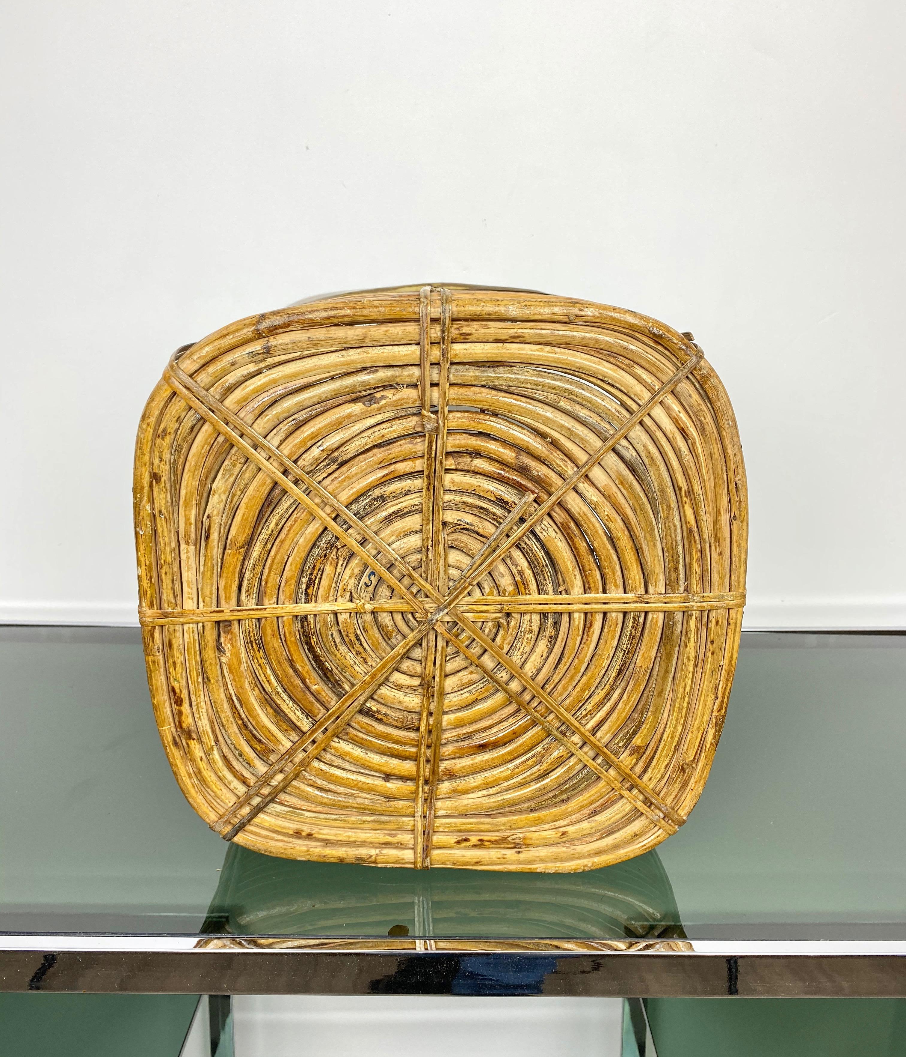 Brass and Rattan Bamboo Basket, Italy, 1970s 2