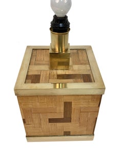Gabriella Crespi Style Brass and Rattan Table Lamp, Italy, 1970s Lighting