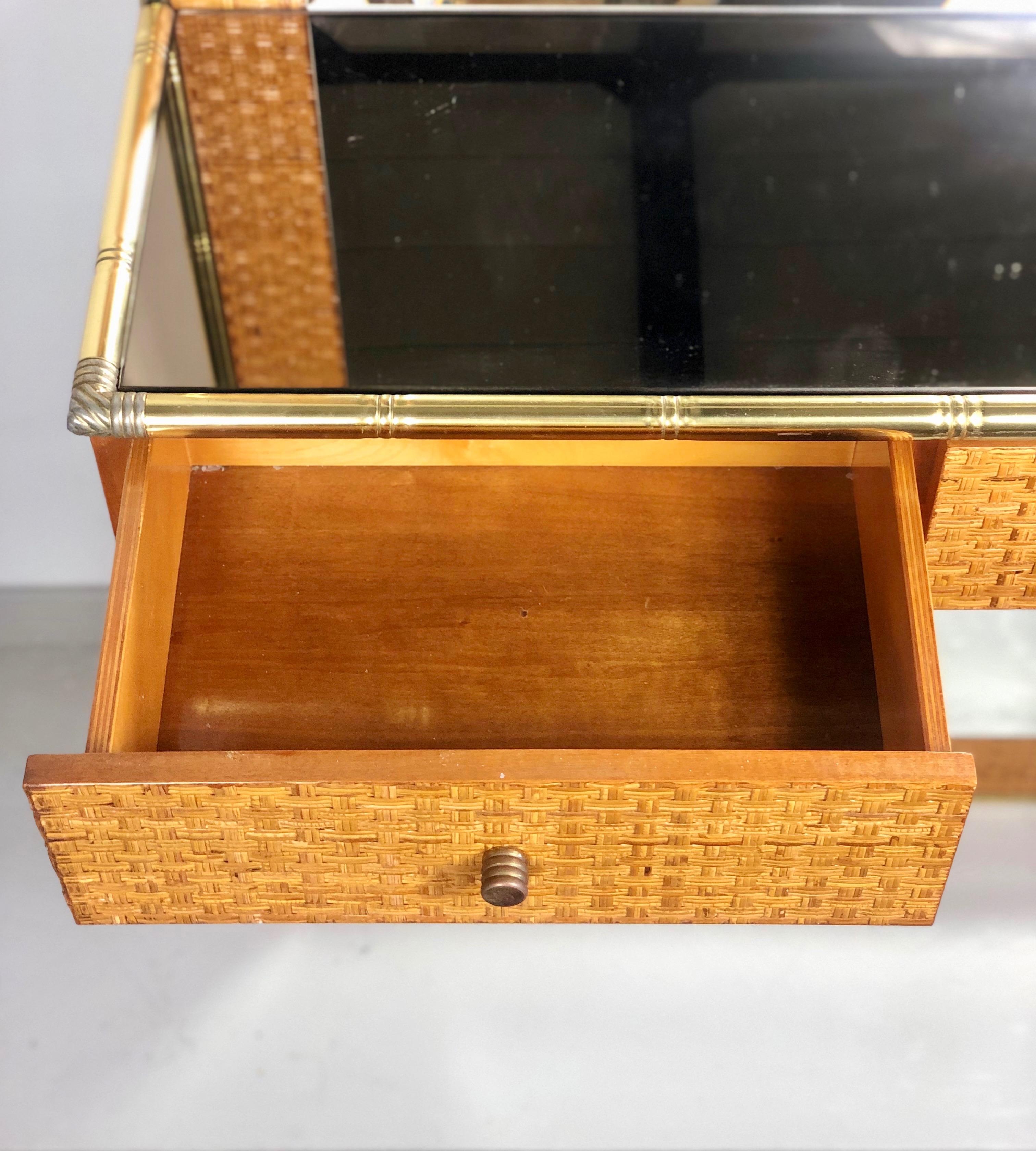 Brass, Bamboo and Mirror Console Etagere, 1960s, Italy 1