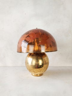 Gabriella Crespi Style Brass Table Lamp with Leafs in Resin Shade