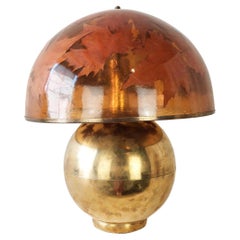 Gabriella Crespi Style Brass Table Lamp with Leafs in Resin Shade