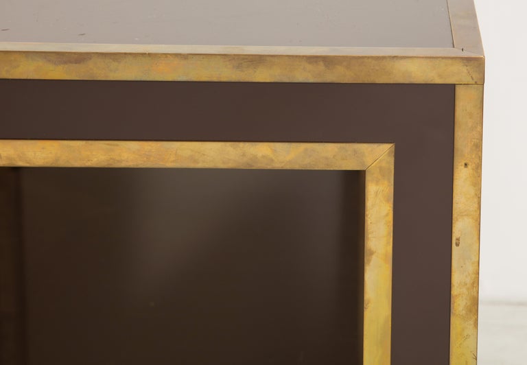 Brown Lacquer and Brass Inlaid Table, Italian, circa 1960 For Sale 5