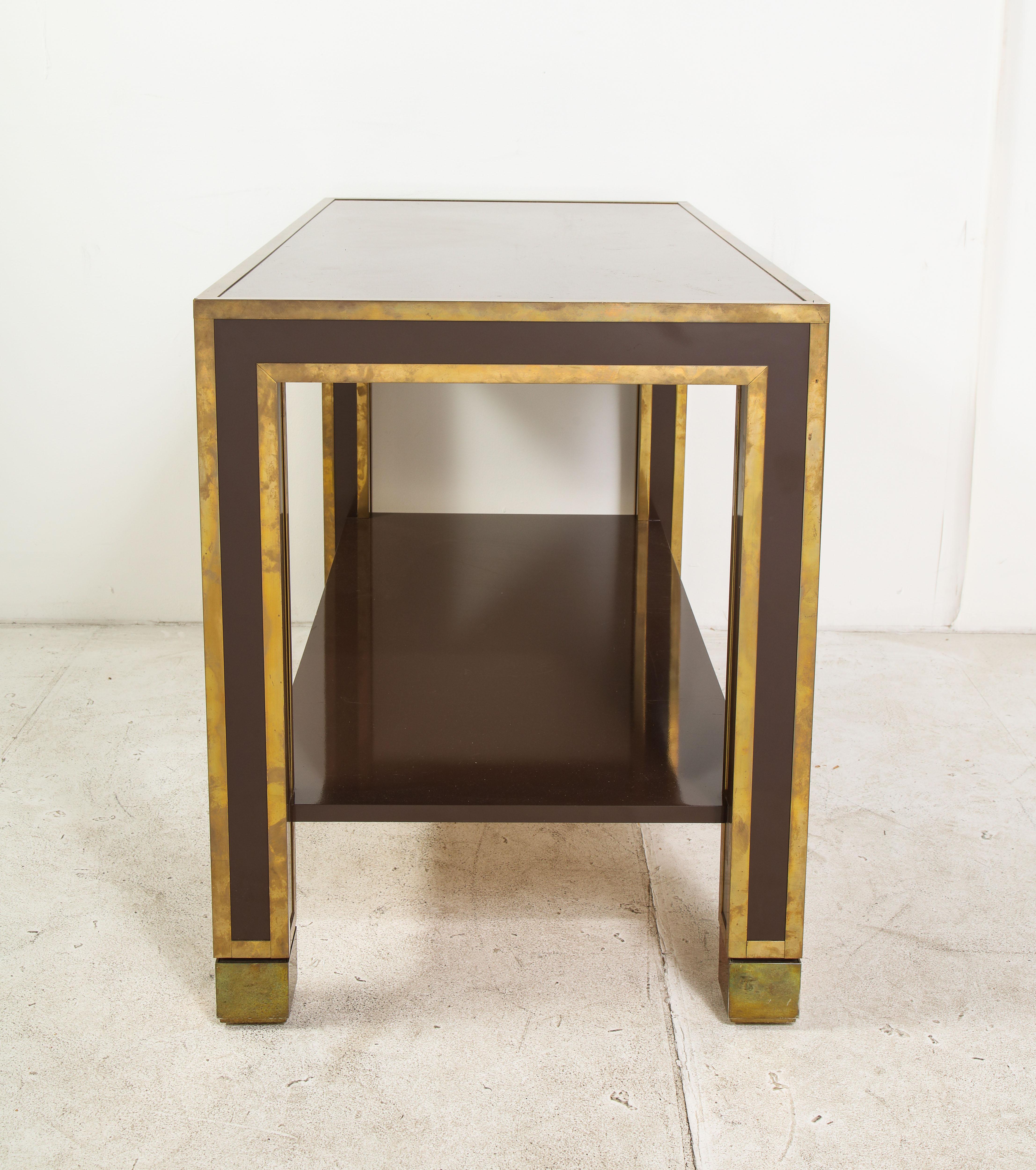 Brown Lacquer and Brass Inlaid Table, Italian, circa 1960 7