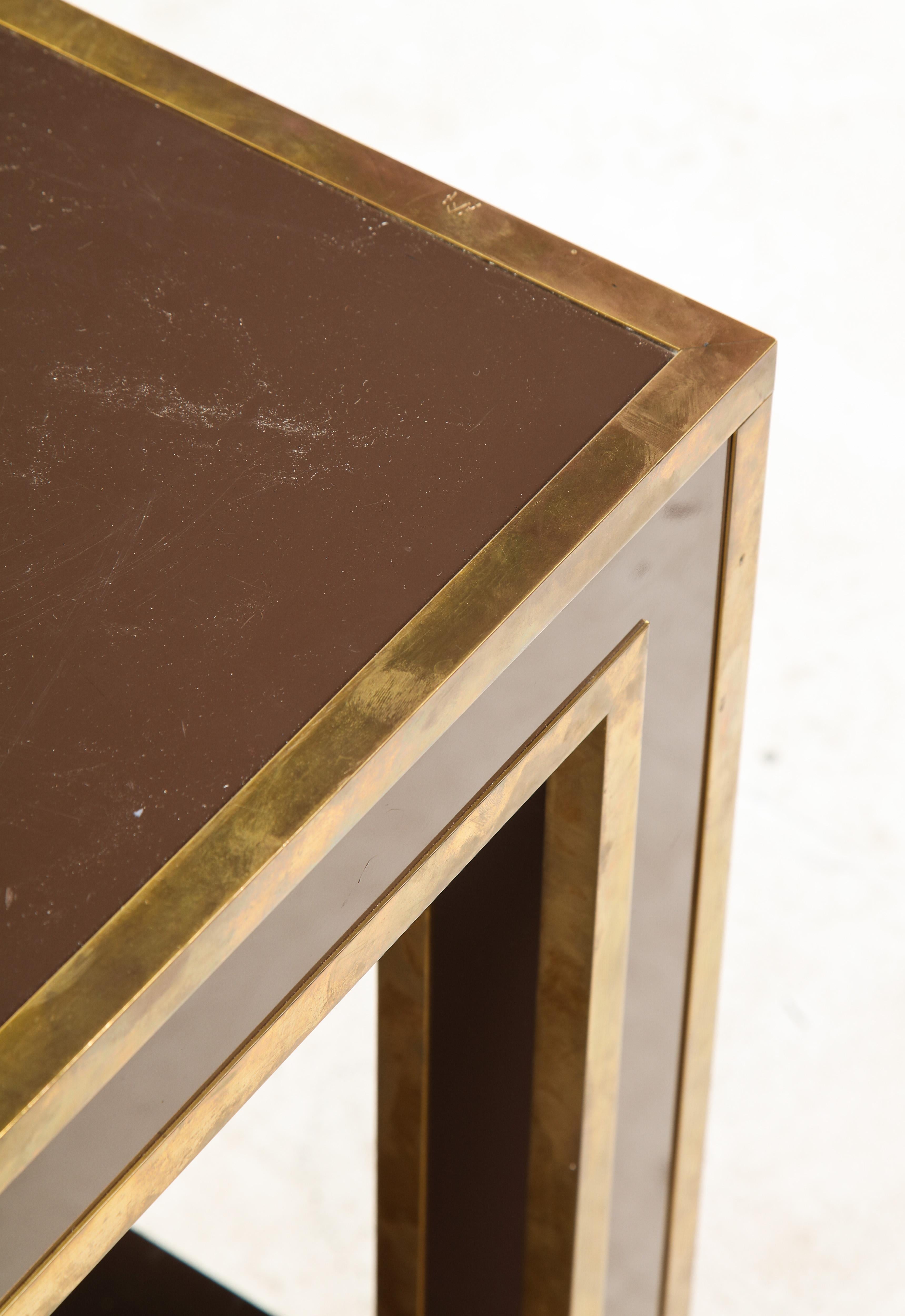 Brown Lacquer and Brass Inlaid Table, Italian, circa 1960 8
