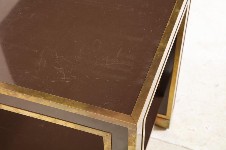 Brown Lacquer and Brass Inlaid Table, Italian, circa 1960 For Sale 9