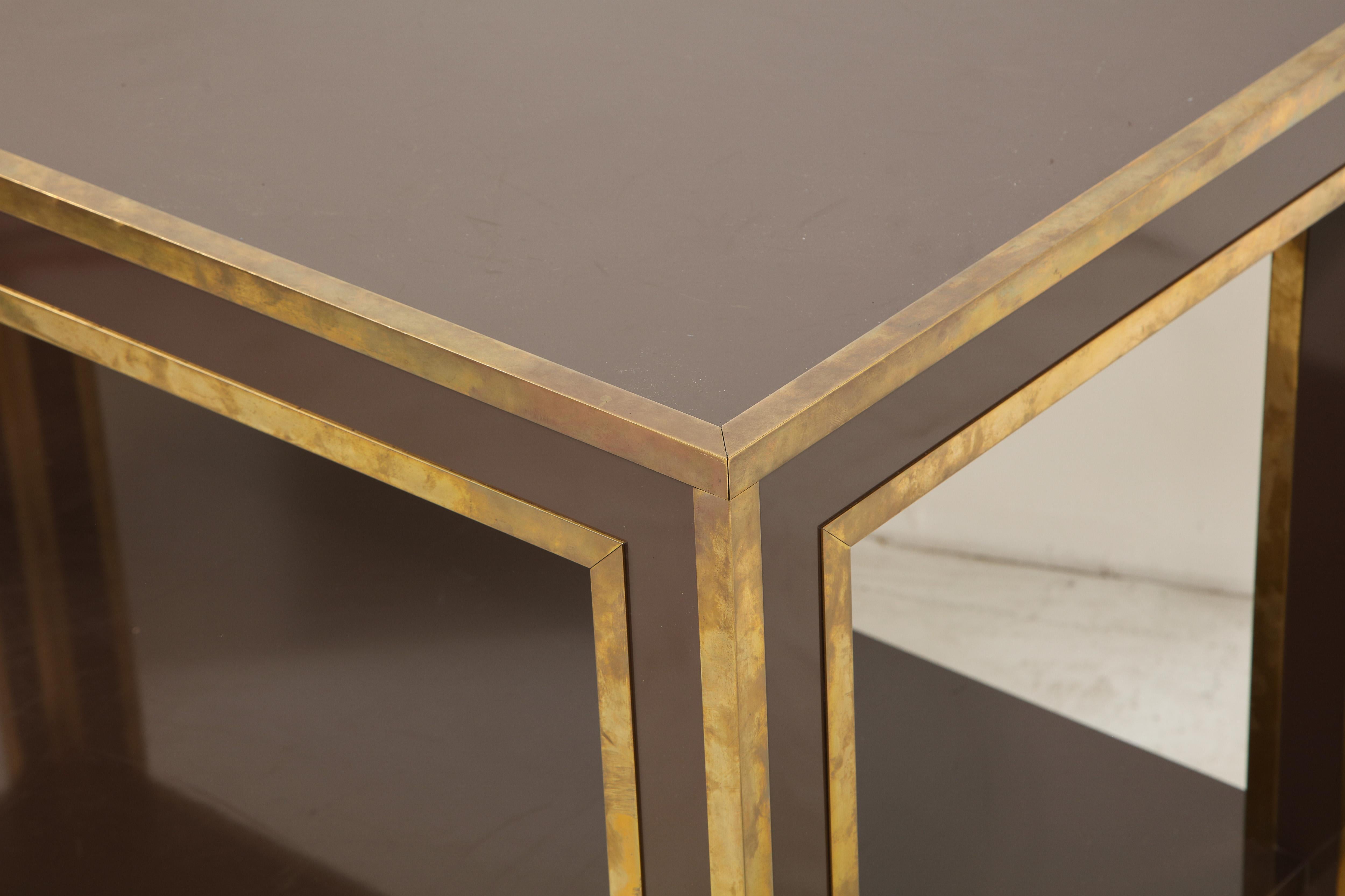Mid-20th Century Brown Lacquer and Brass Inlaid Table, Italian, circa 1960