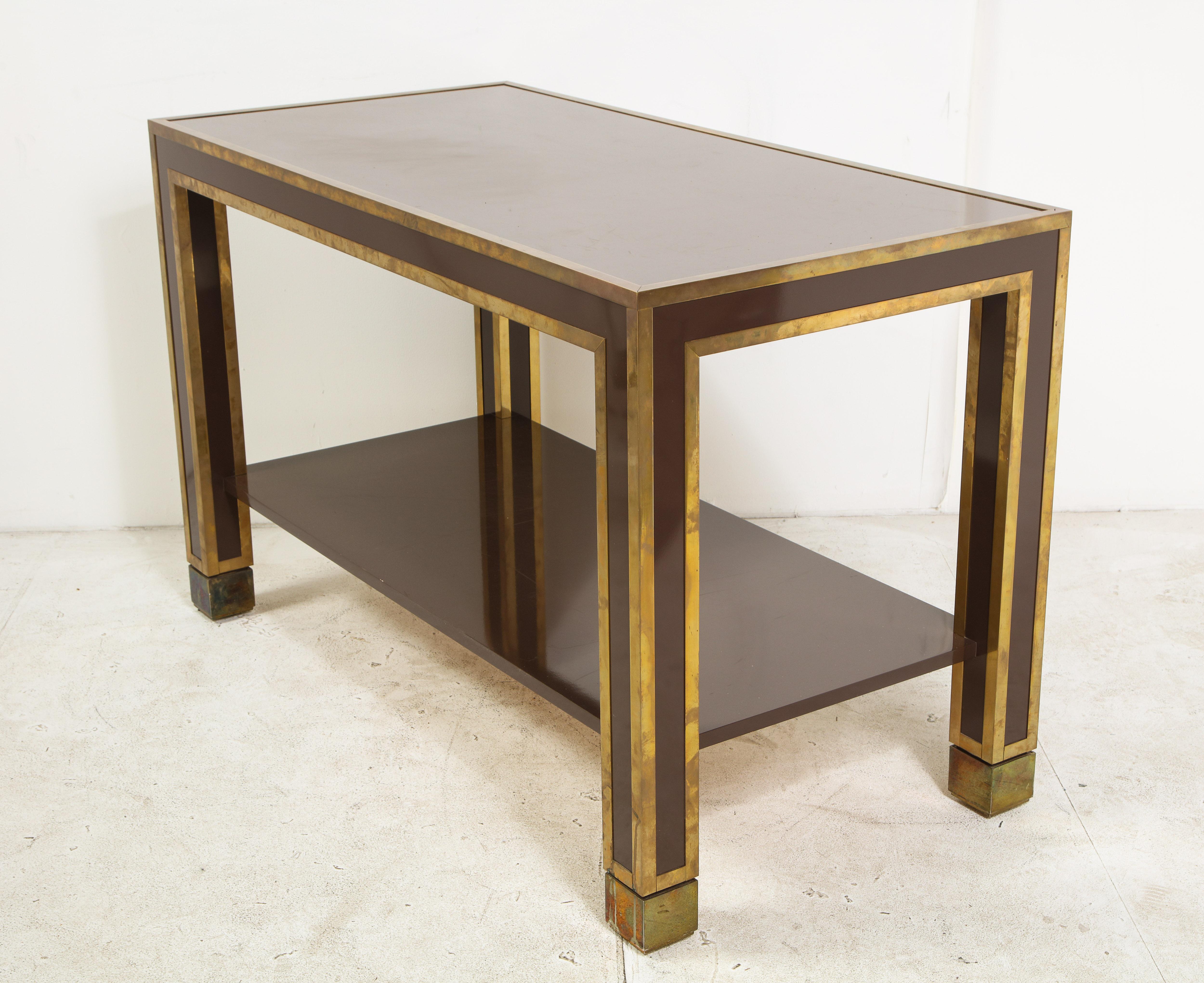 Brown Lacquer and Brass Inlaid Table, Italian, circa 1960 1