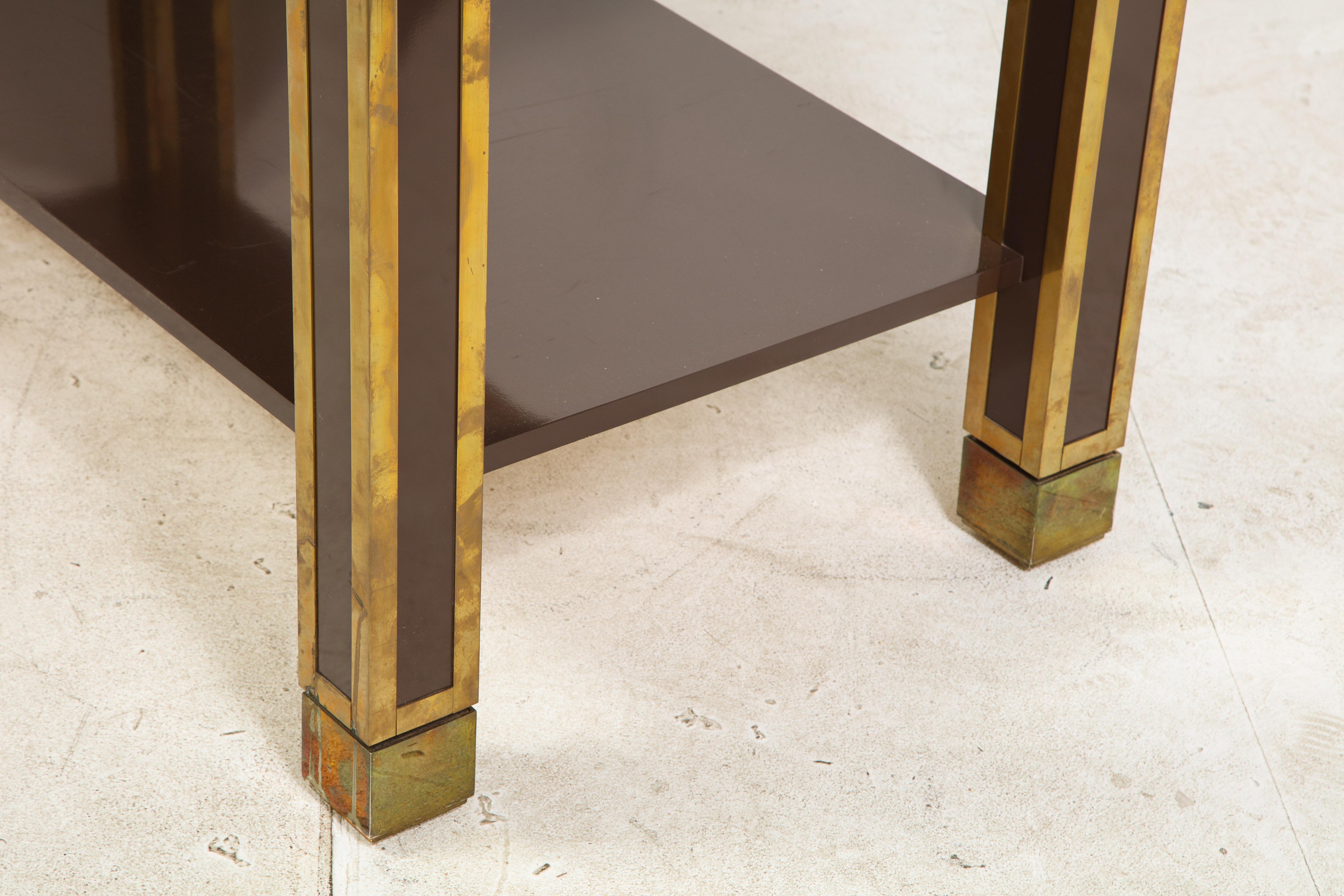 Brown Lacquer and Brass Inlaid Table, Italian, circa 1960 2
