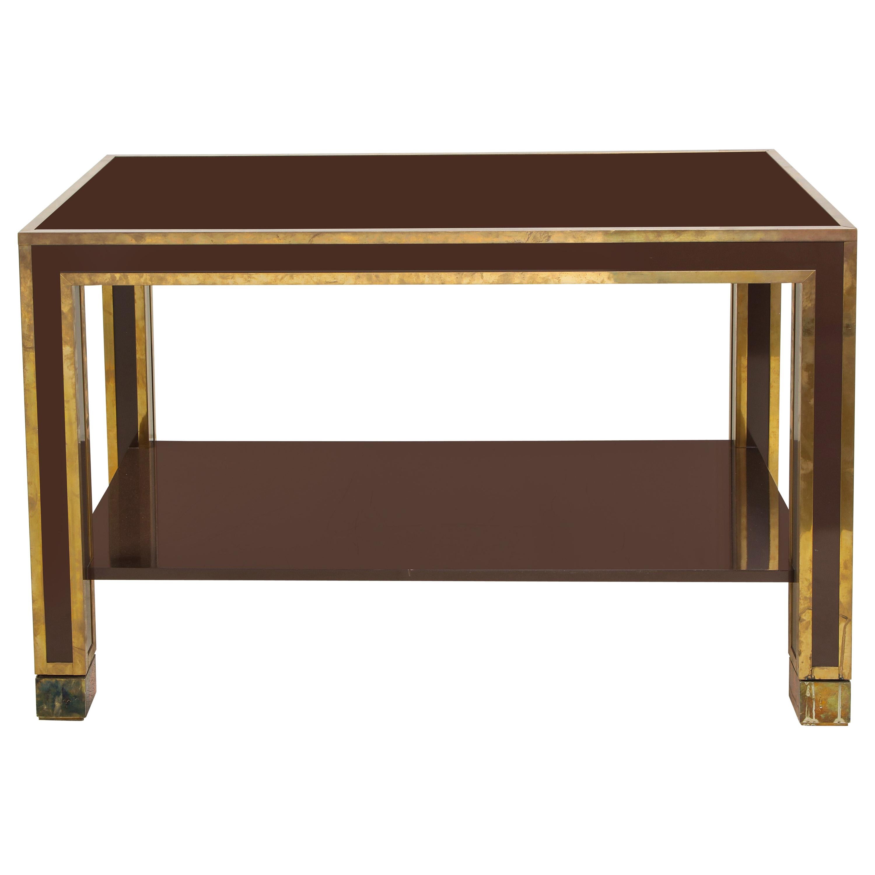 Brown Lacquer and Brass Inlaid Table, Italian, circa 1960