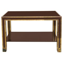 Brown Lacquer and Brass Inlaid Table, Italian, circa 1960