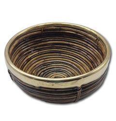 Gabriella Crespi Style Basket in Rattan and Brass, Italy 1970s