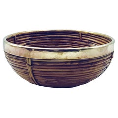 Gabriella Crespi Style Cesto in Rattan e Ottone, Italia 1970s