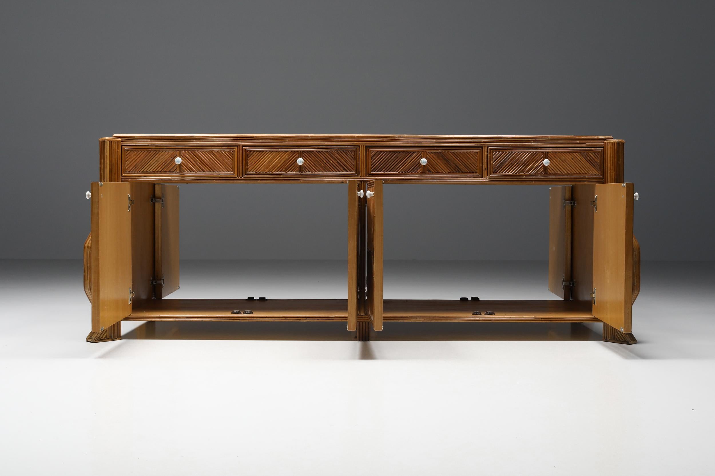 Late 20th Century Double Face Credenza in Bamboo & Ceramic by Vivai del Sud