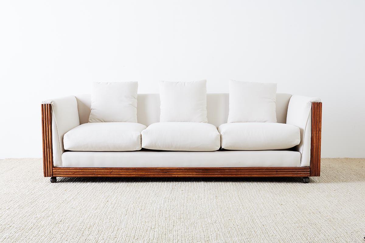 Organic Modern Gabriella Crespi Style Faux Bamboo Rattan Case Sofa