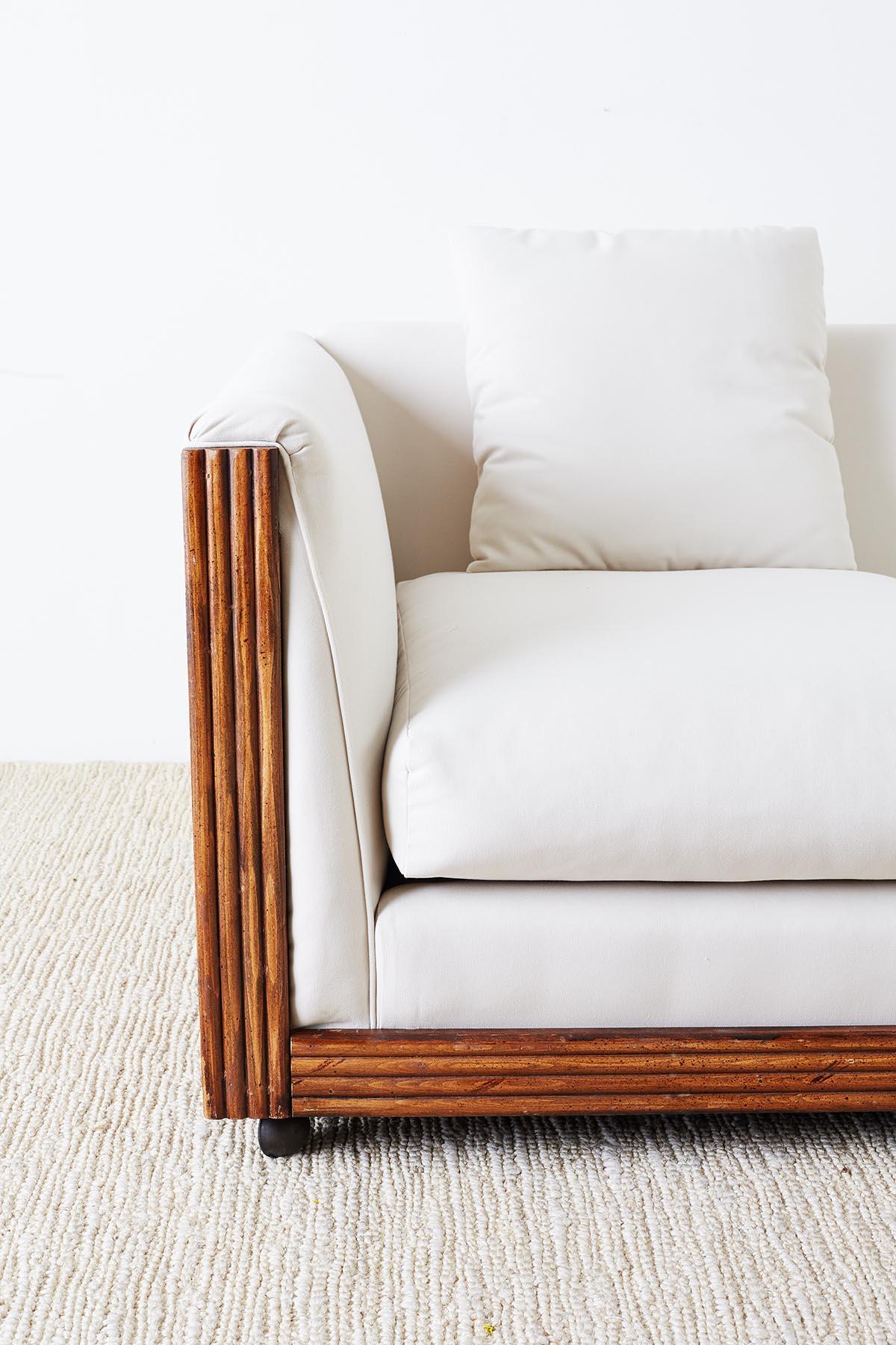 Italian Gabriella Crespi Style Faux Bamboo Rattan Case Sofa