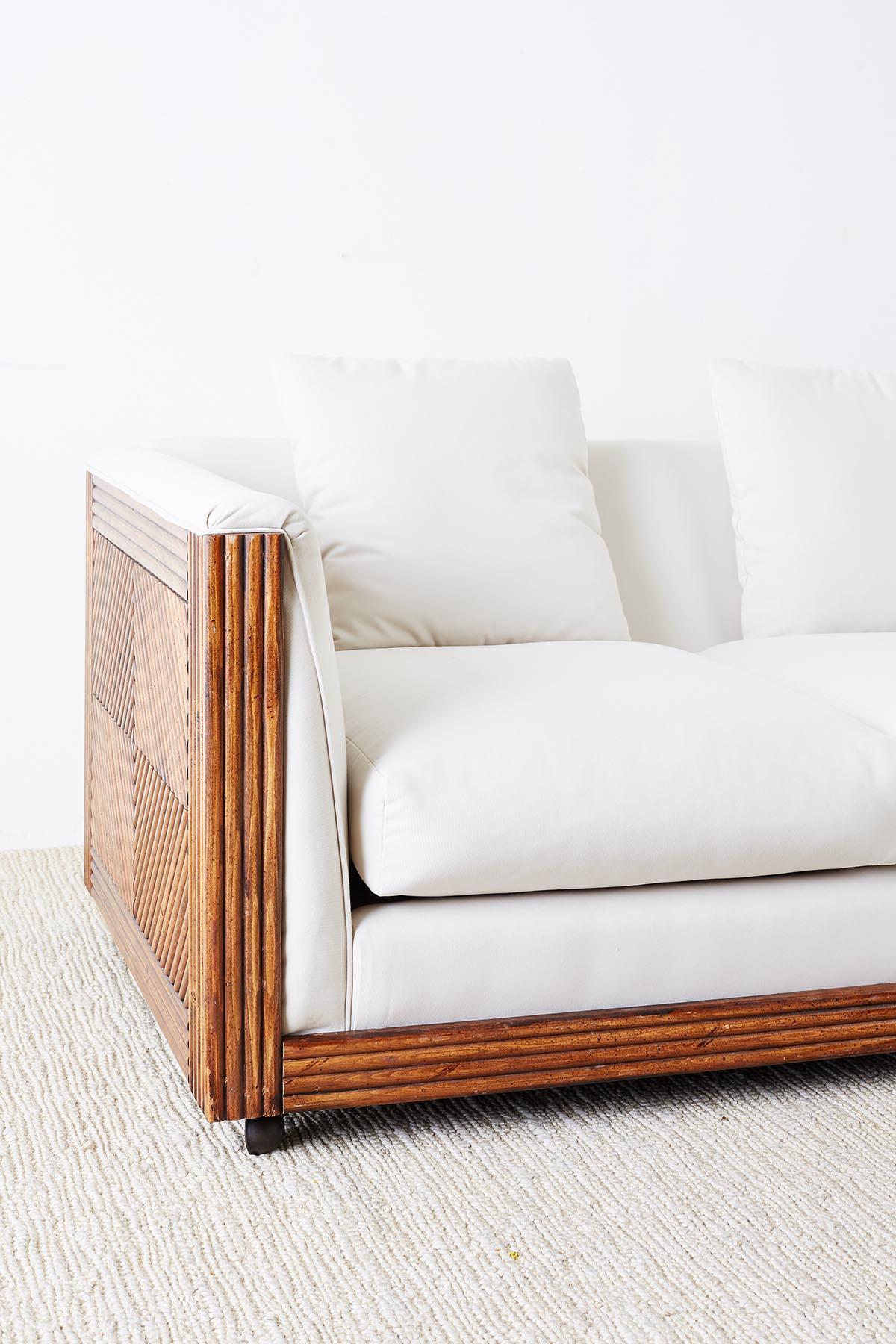 Gabriella Crespi Style Faux Bamboo Rattan Case Sofa In Good Condition In Rio Vista, CA