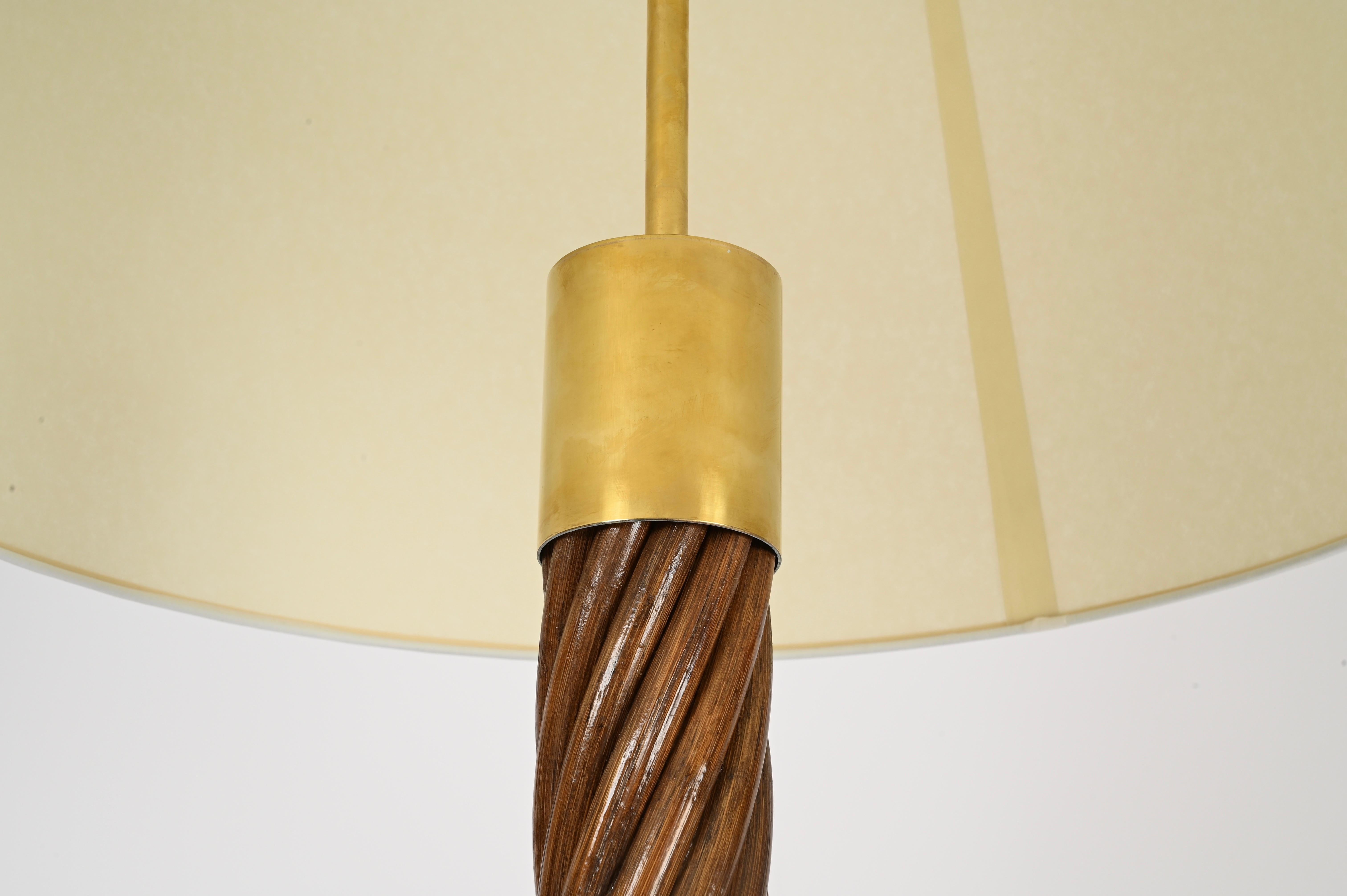 Lampadaire de style Gabriella Crespi en rotin, laiton et parchemin, Italie, années 1960 en vente 3