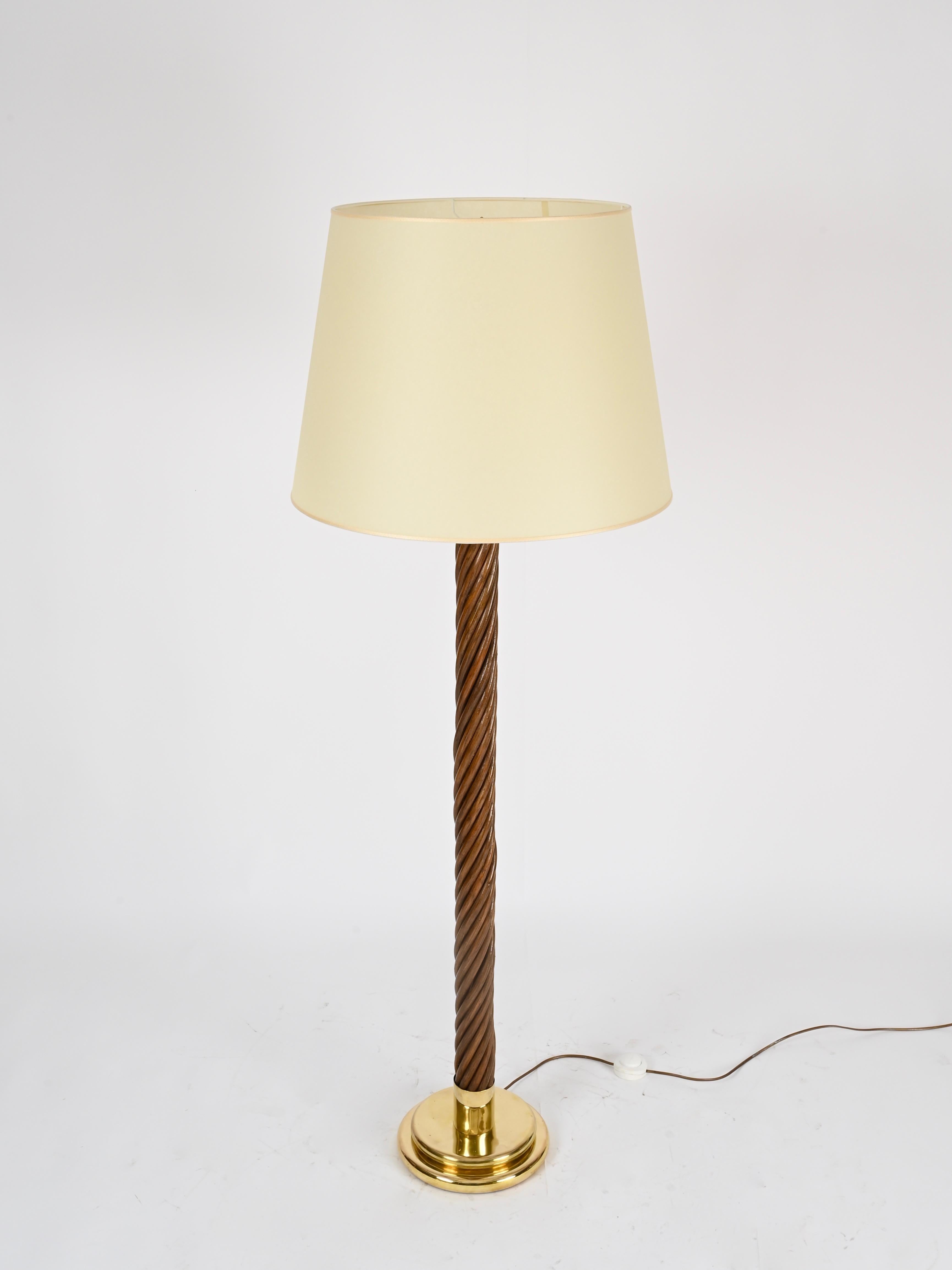 Lampadaire de style Gabriella Crespi en rotin, laiton et parchemin, Italie, années 1960 en vente 7