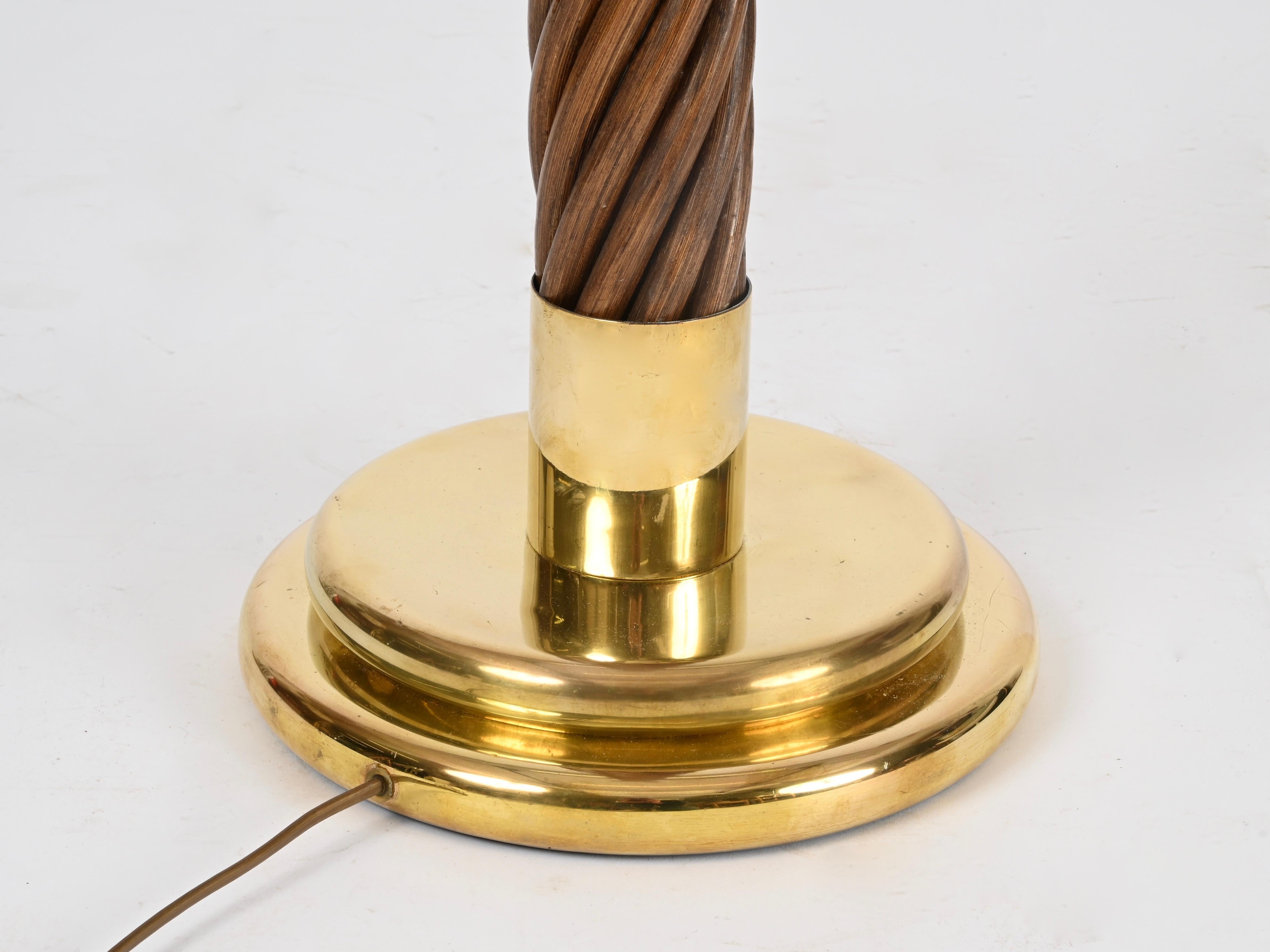 Lampadaire de style Gabriella Crespi en rotin, laiton et parchemin, Italie, années 1960 en vente 8