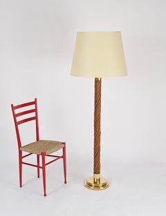 Gabriella Crespi Style Floor Lamp in Rattan, Brass and Parchment, Italy, 1960s