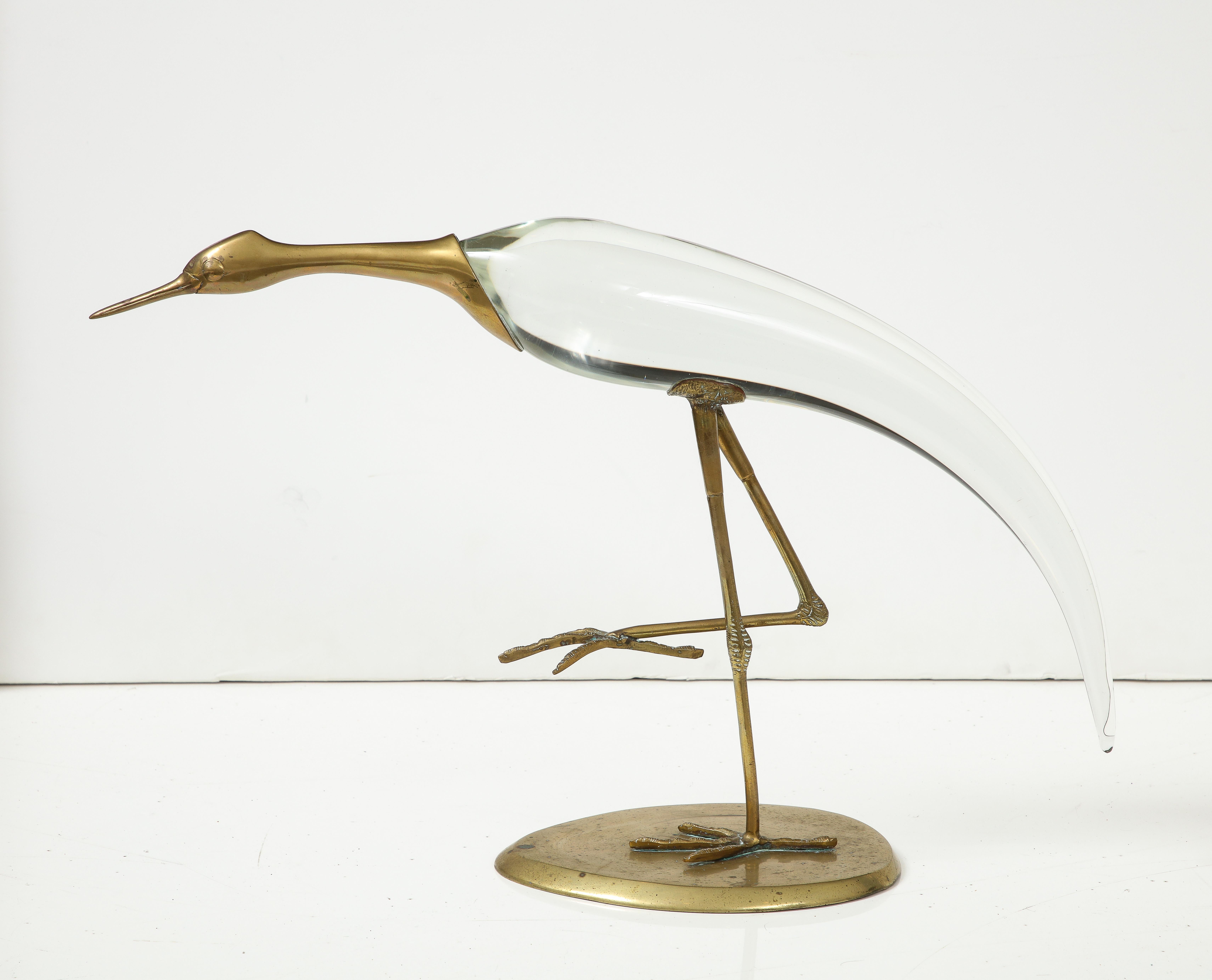 Hollywood Regency Gebriella Crespi Style Brass Egret Sculpture For Sale