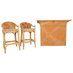 Gabriella Crespi Style Hollywood Regency Pencil Reed Dry Bar with Stools